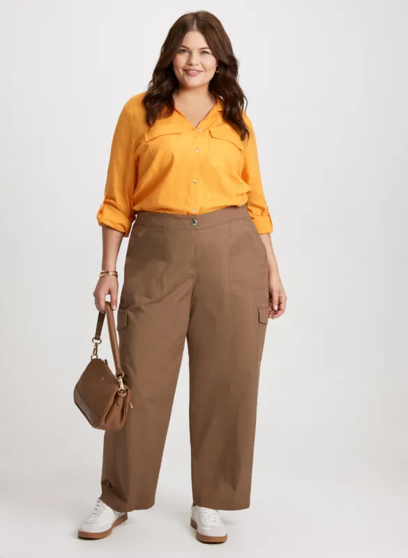 Linen Blend Shirt & Wide Leg Cargo Pants sold by Laura