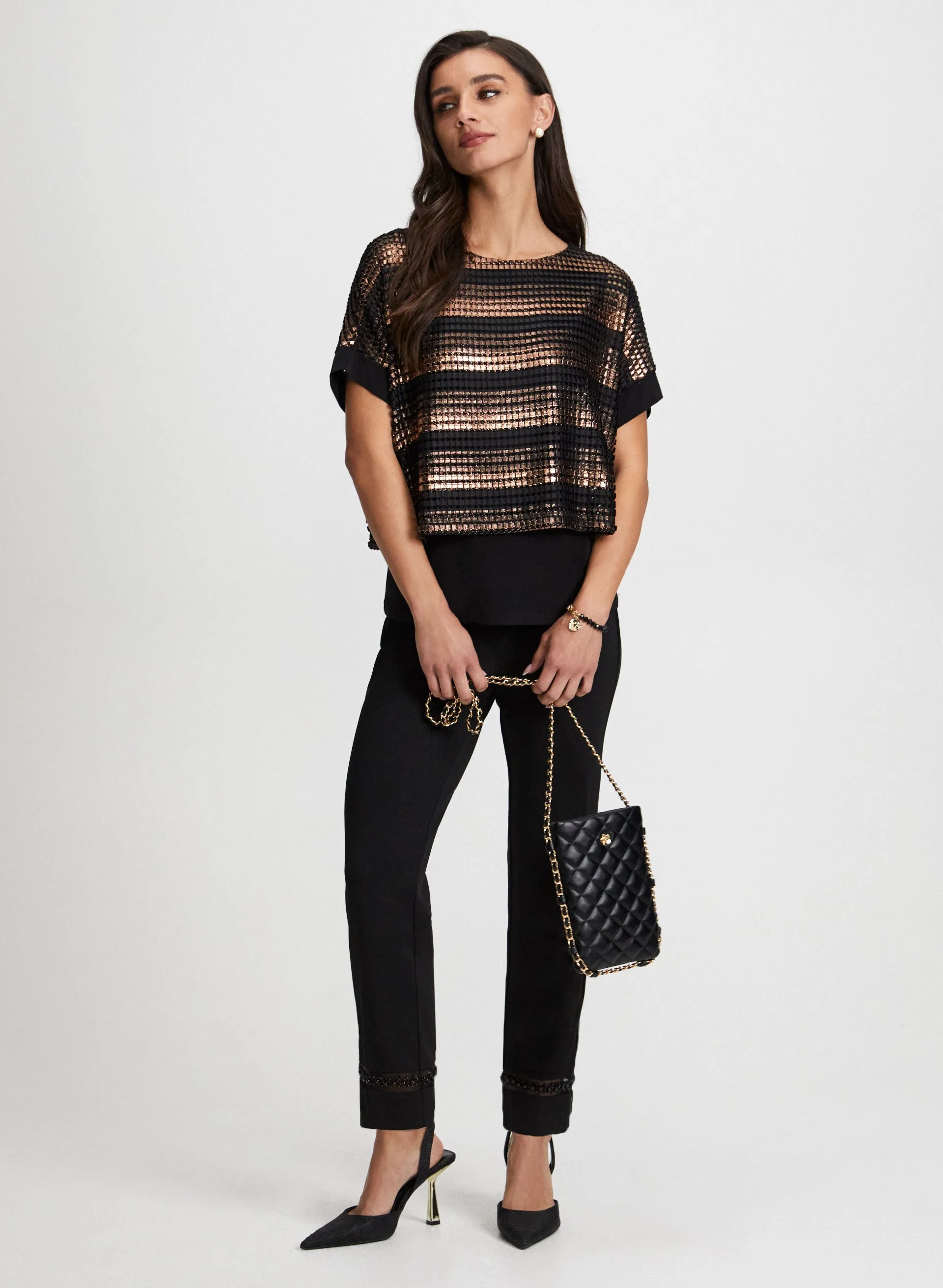 Metallic Stripe Top & Pearl Detail Pants sold by Laura