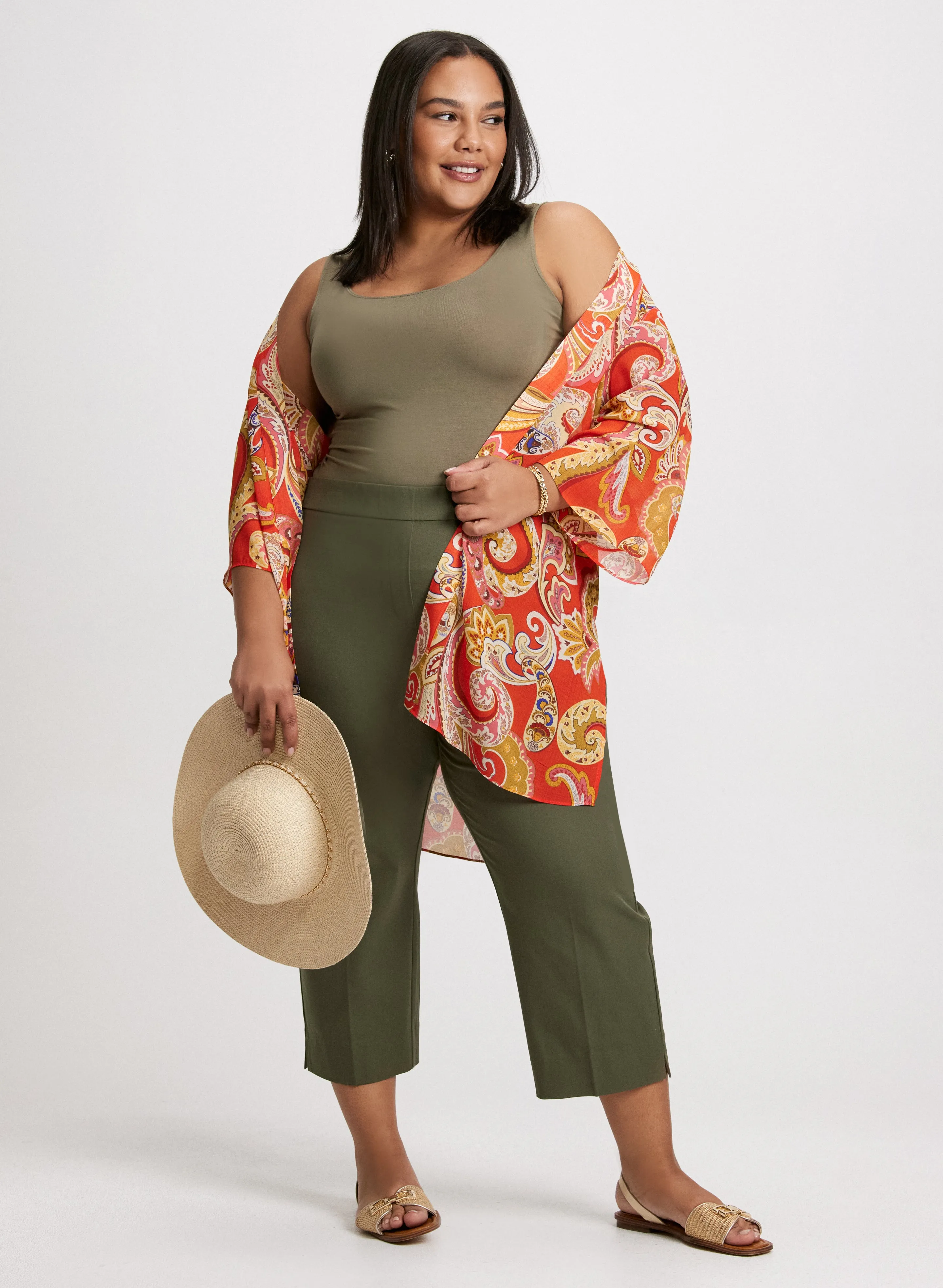Paisley Open-Front Blouse & Pull-On Capris sold by Laura