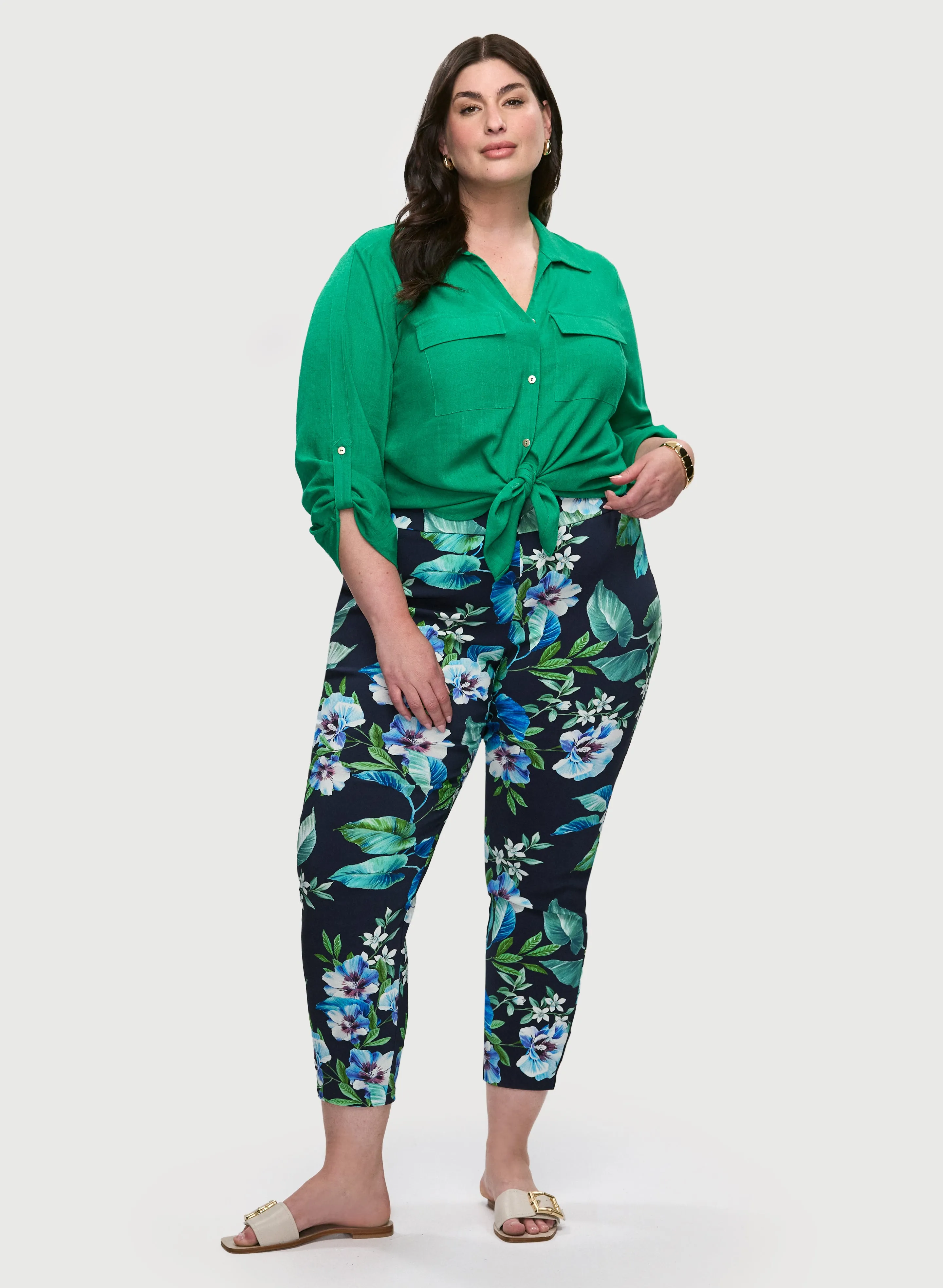 Rolled Sleeves Blouse & Floral Ankle Pants sold by Laura