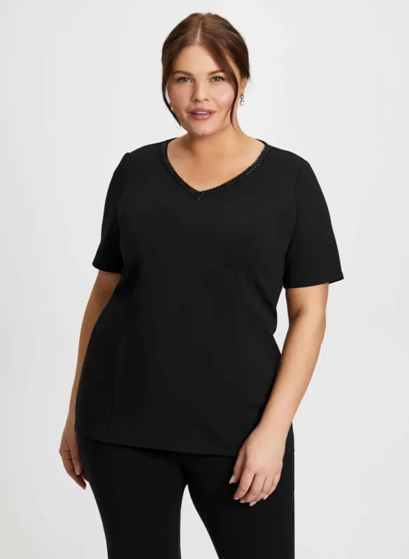 Bead Detail V-Neck Top sold by Laura
