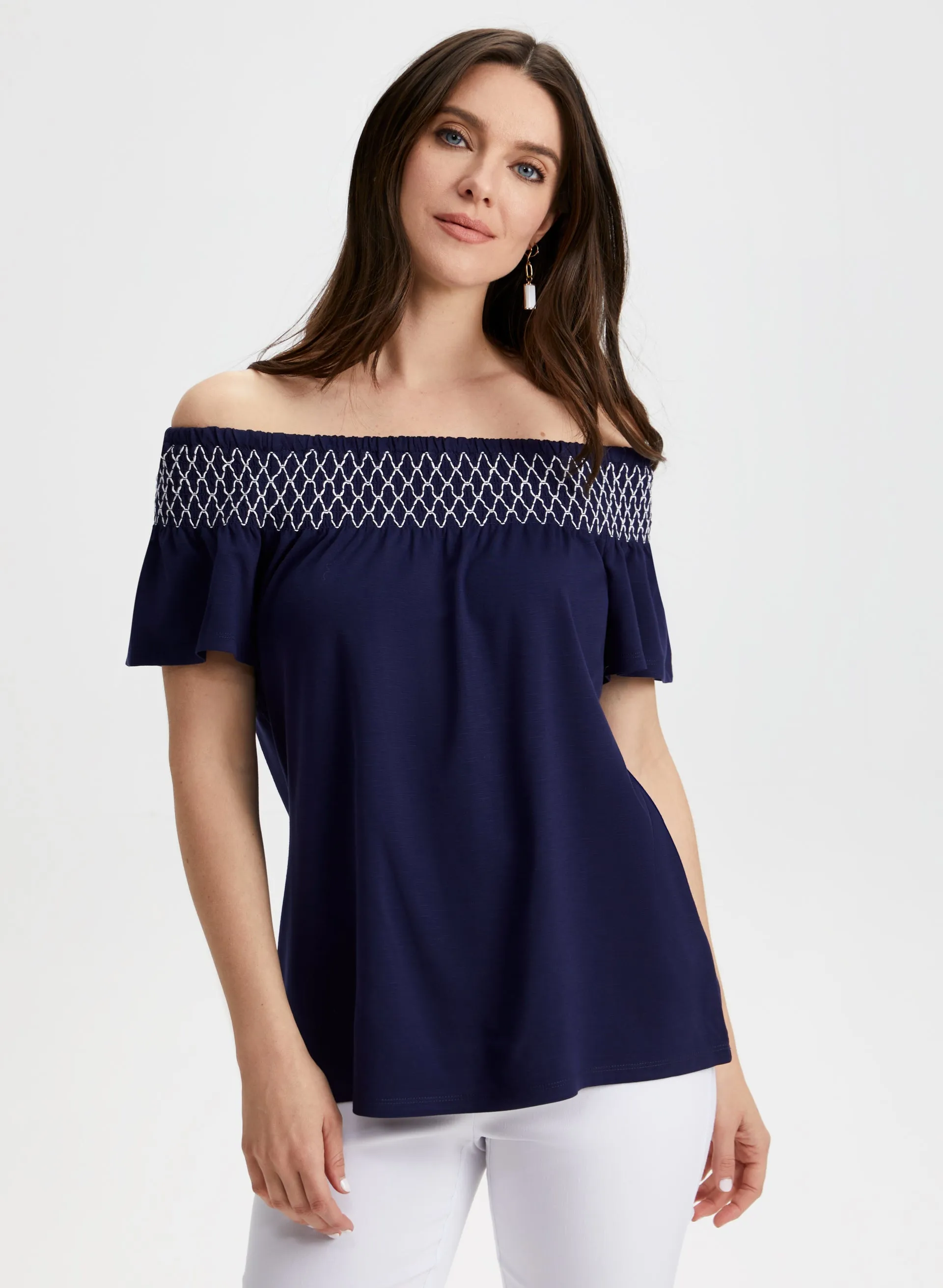 Embroidered Off-the-Shoulder Tee sold by Laura product image thumbnail 5