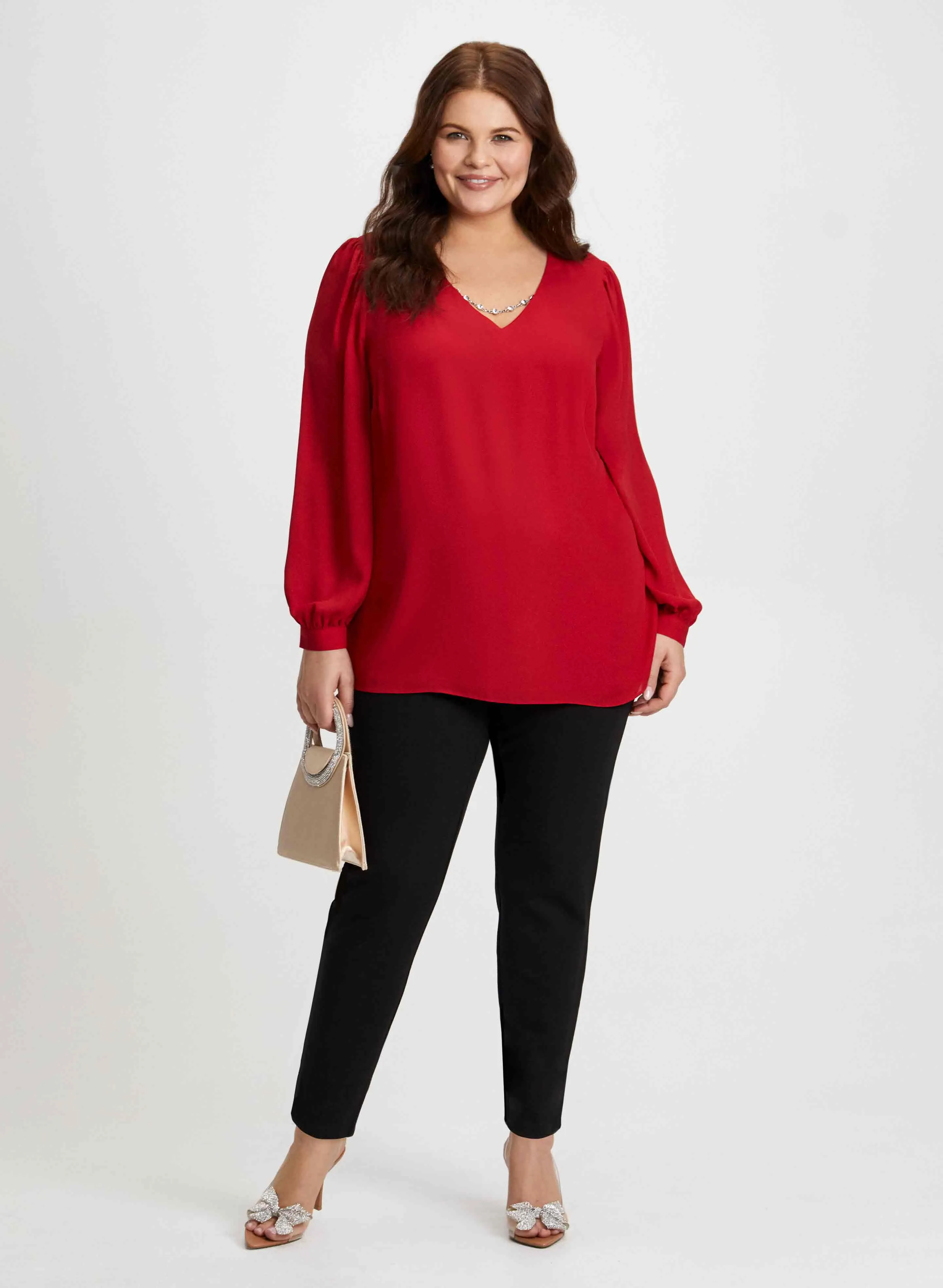 Rhinestone Chain Blouse & Bow Detail Pants sold by Laura