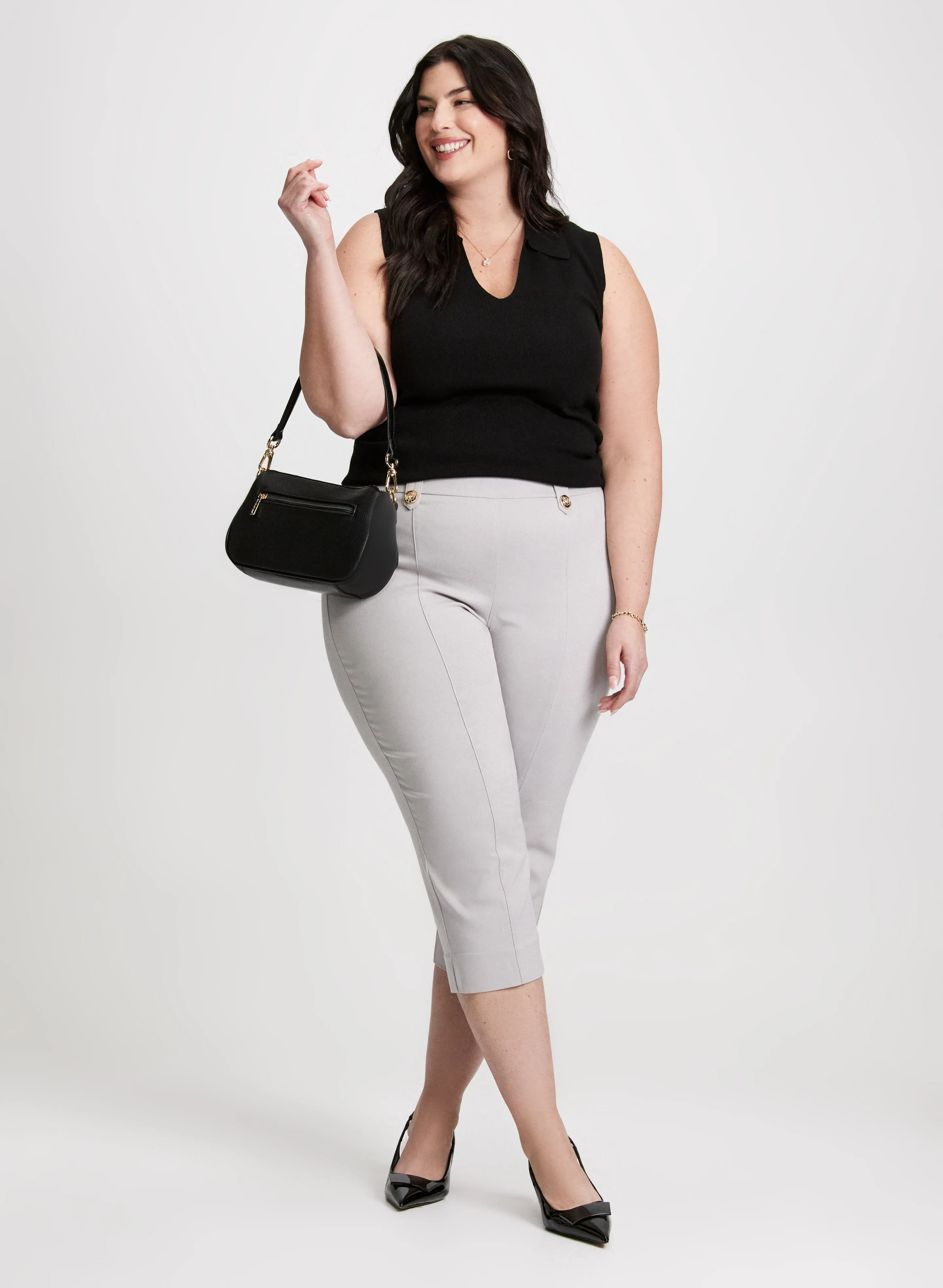 Ribbed Sleeveless Polo & Side Slit Pull-On Pants sold by Laura