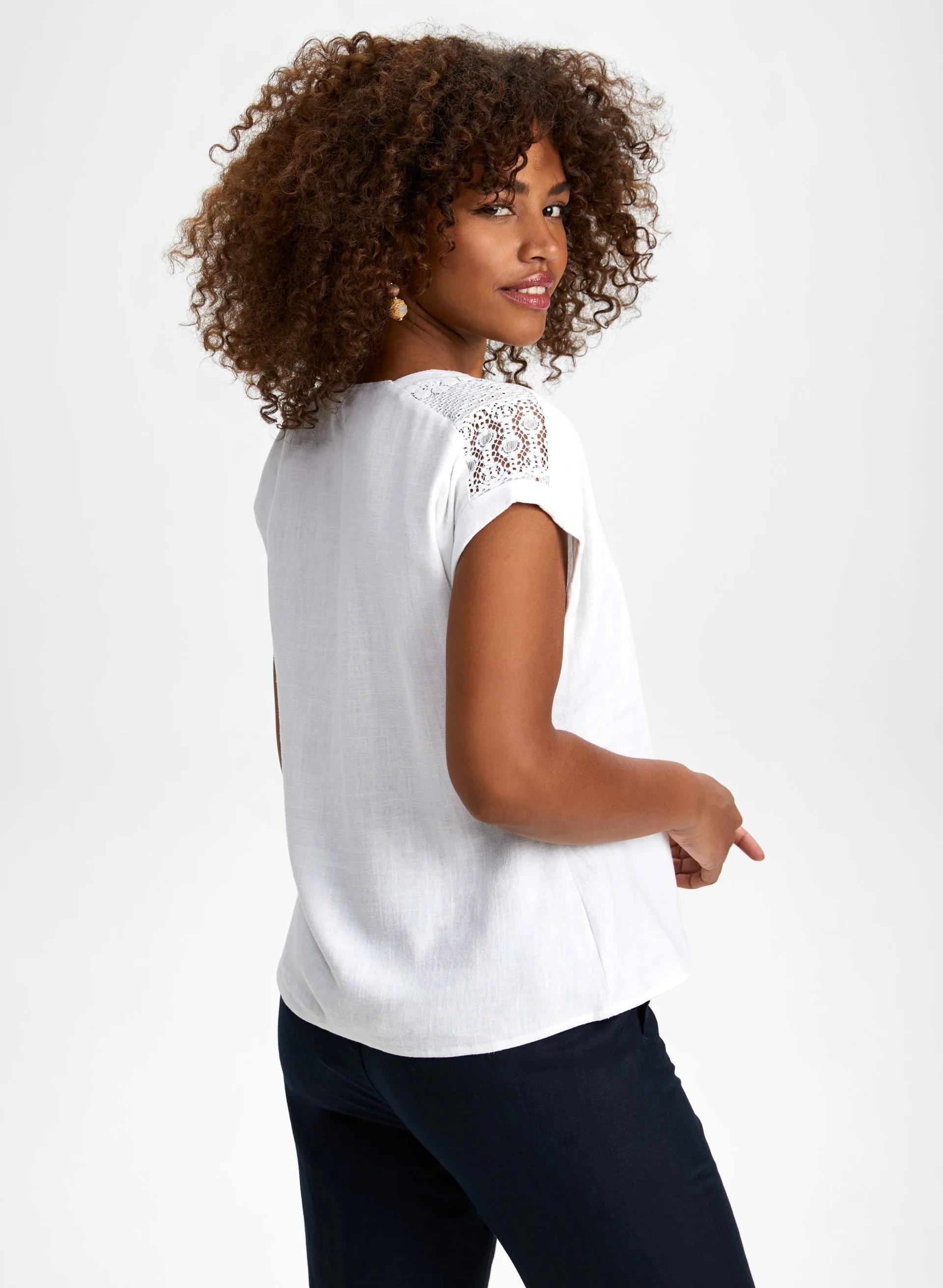 Crochet Trim Short Sleeve Blouse sold by Laura product image thumbnail 4