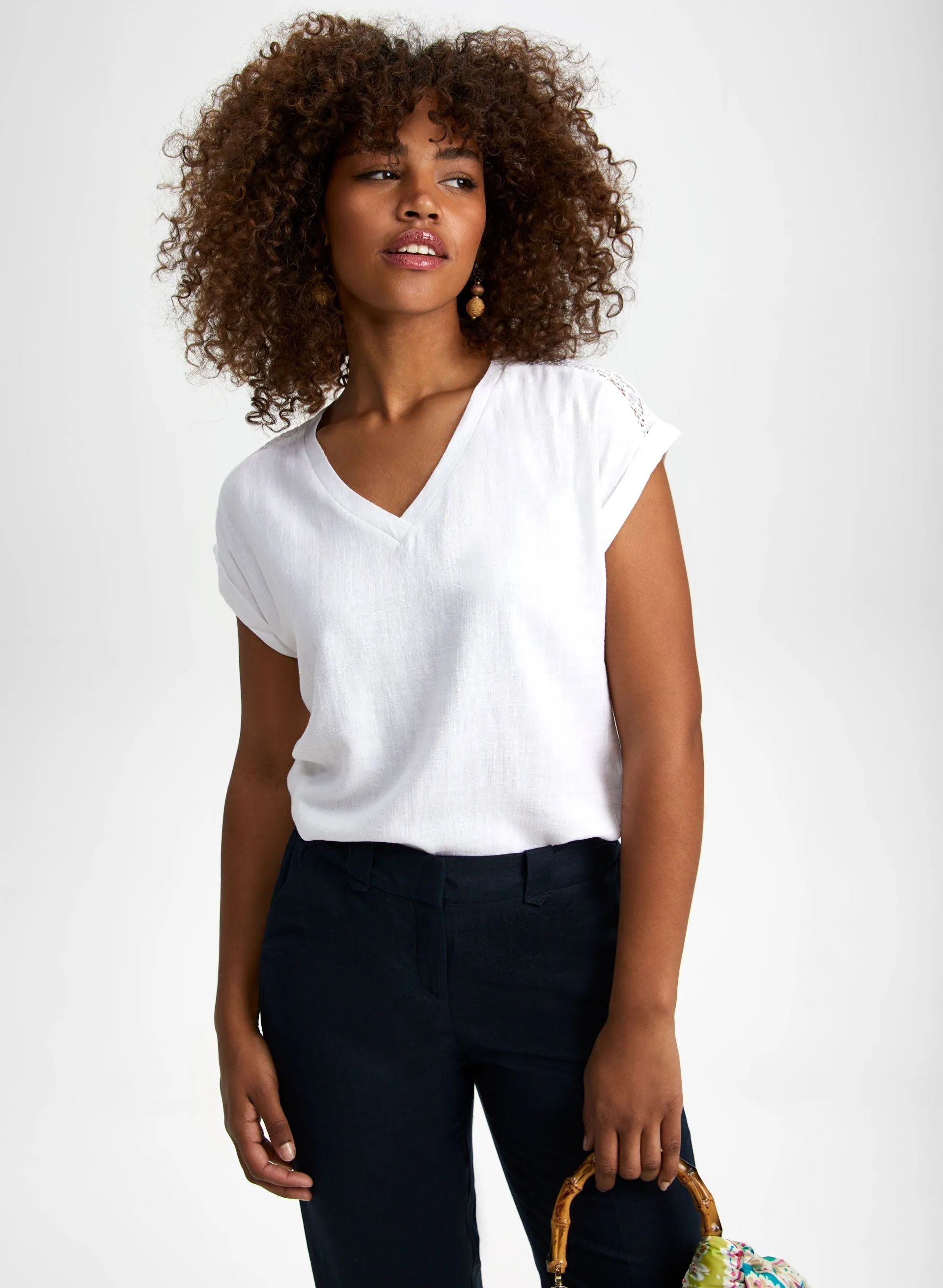 Crochet Trim Short Sleeve Blouse sold by Laura