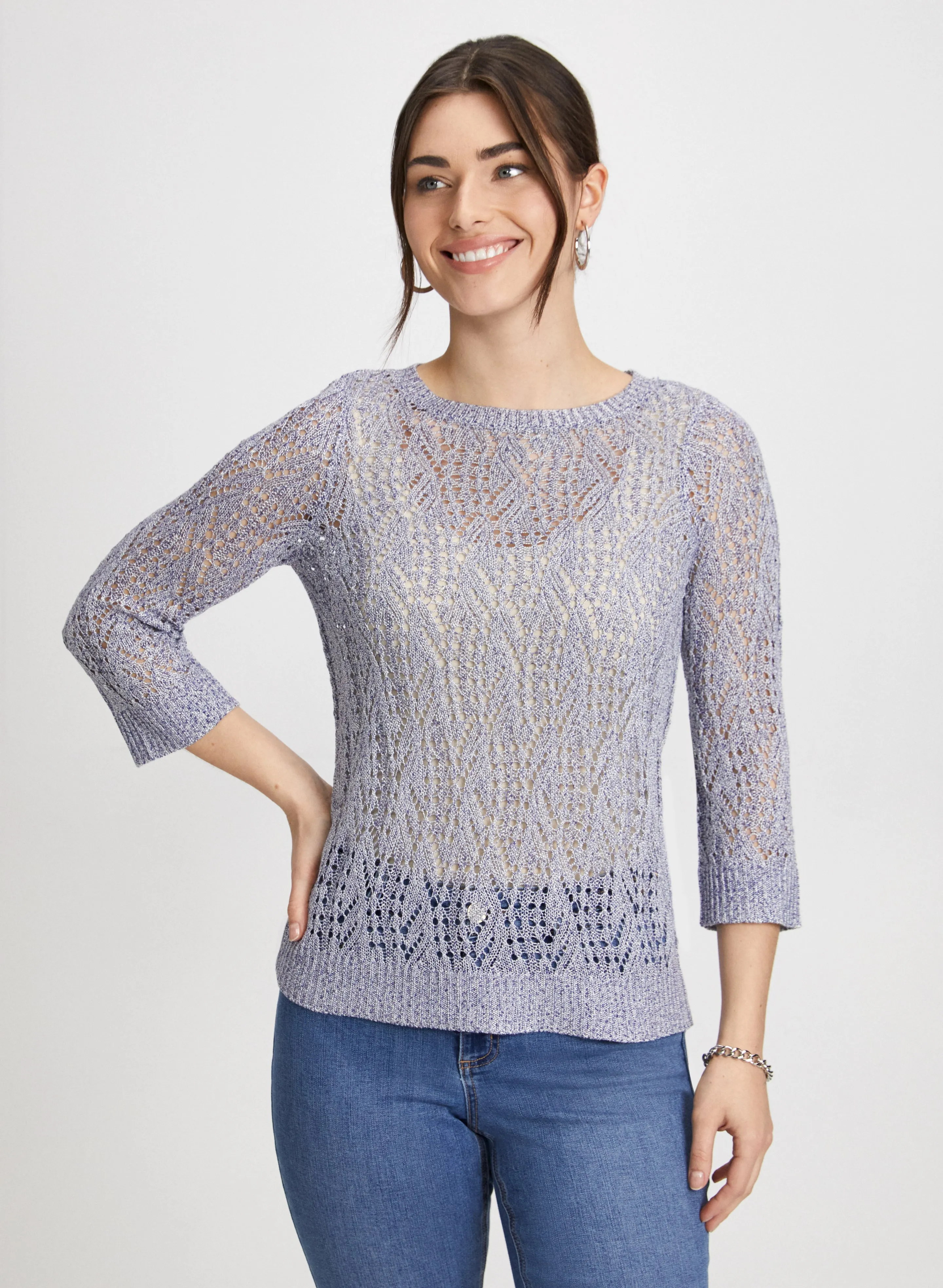3/4 Sleeve Open-Knit Sweater sold by Laura product image thumbnail 5