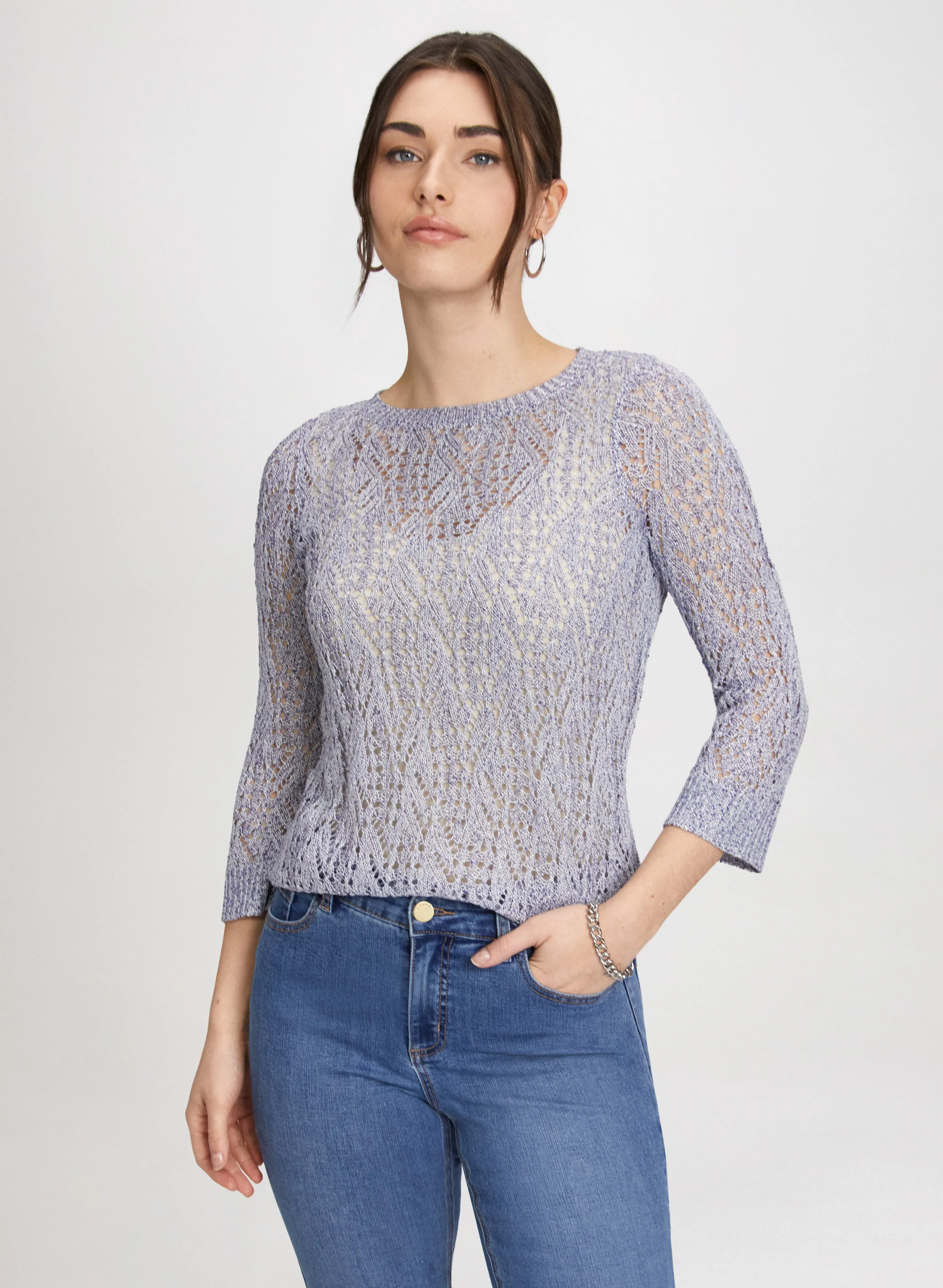 3/4 Sleeve Open-Knit Sweater sold by Laura