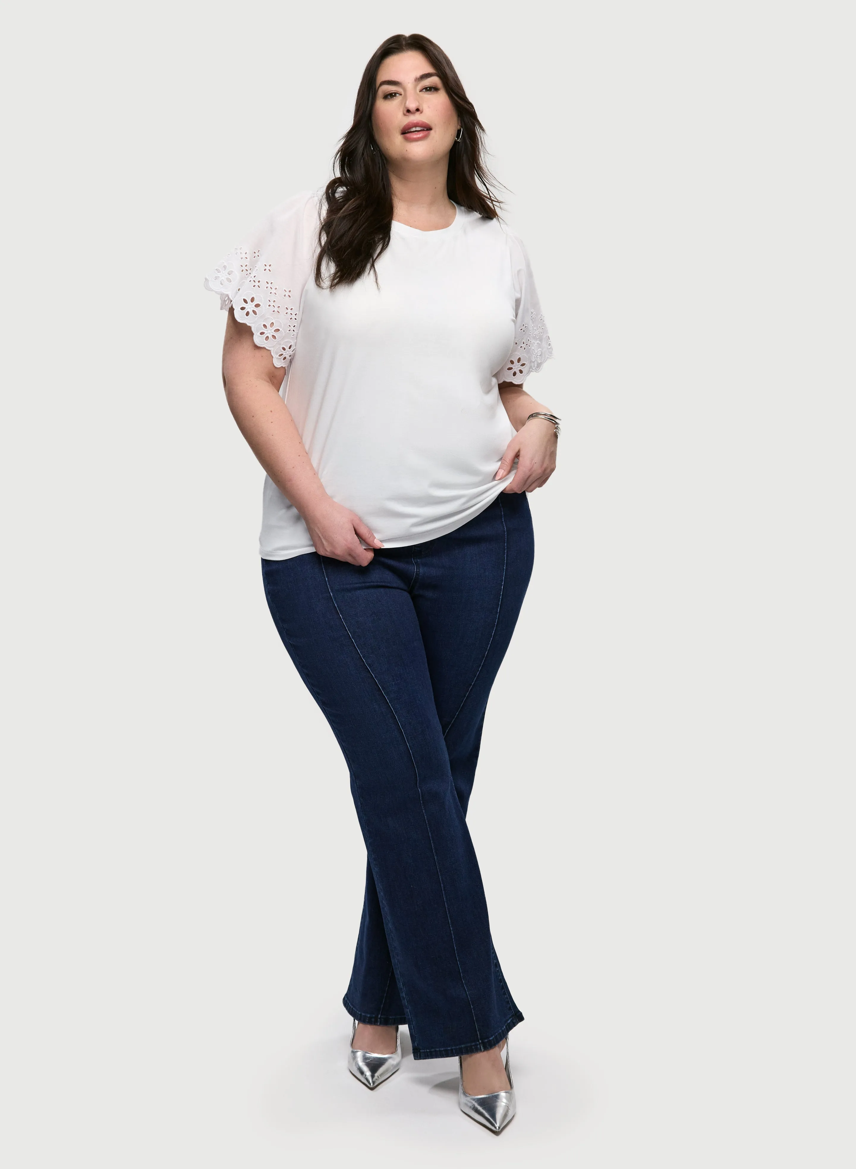 Eyelet Sleeve Tee & Pull-On Bootcut Jeans sold by Laura