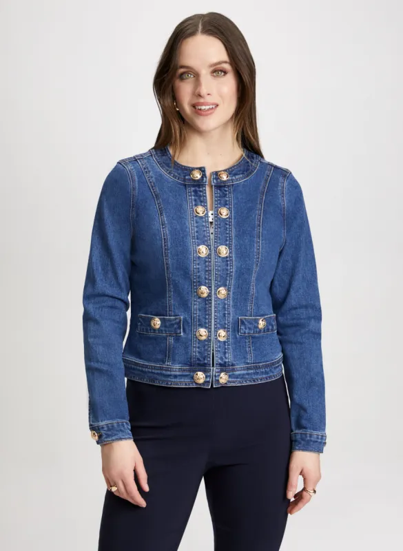 Button Trim Denim Jacket sold by Laura