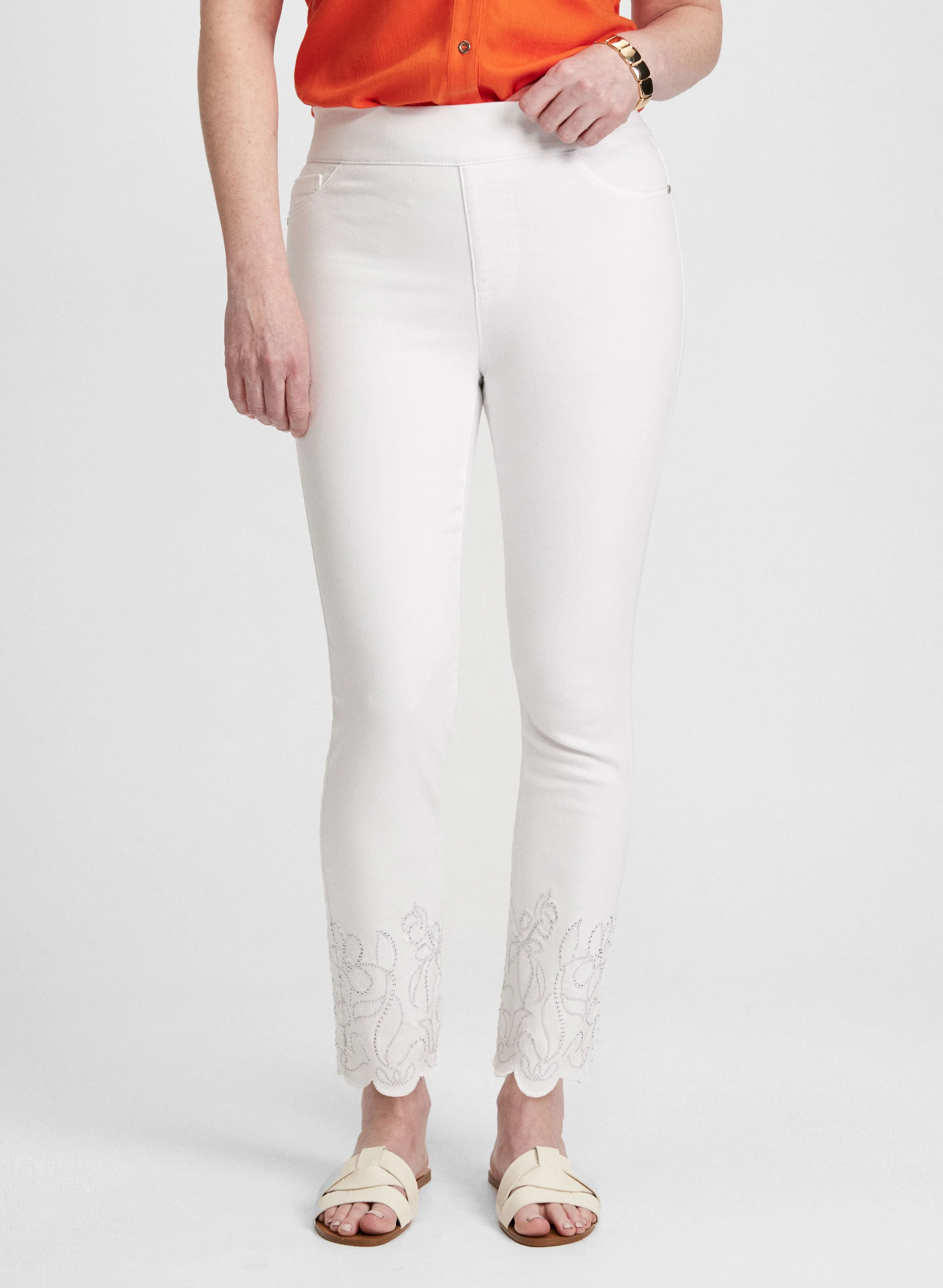 Embroidered Hem Pull-On Jeans sold by Laura