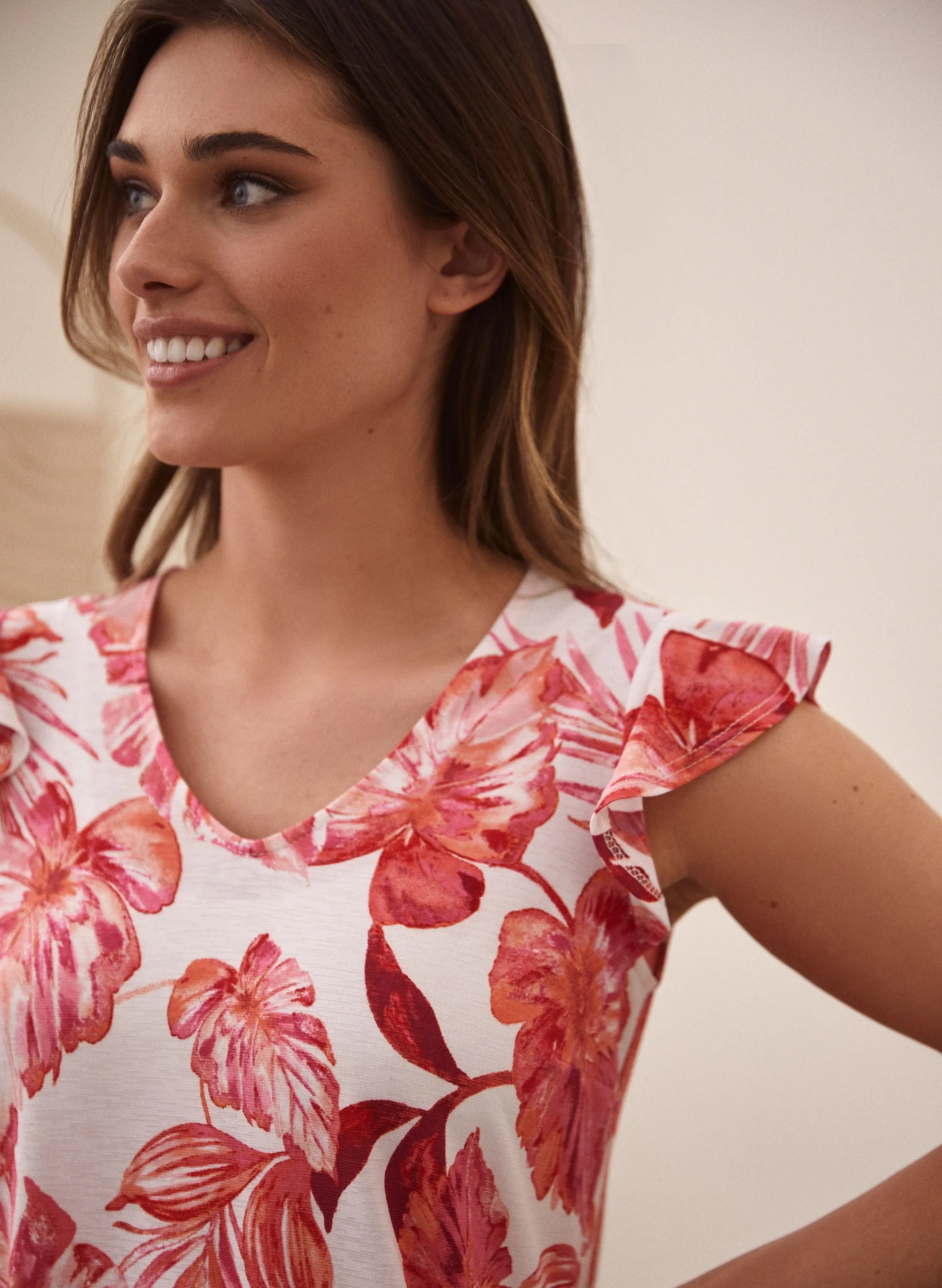 Leaf Print Flutter Sleeve Top sold by Laura product image thumbnail 2