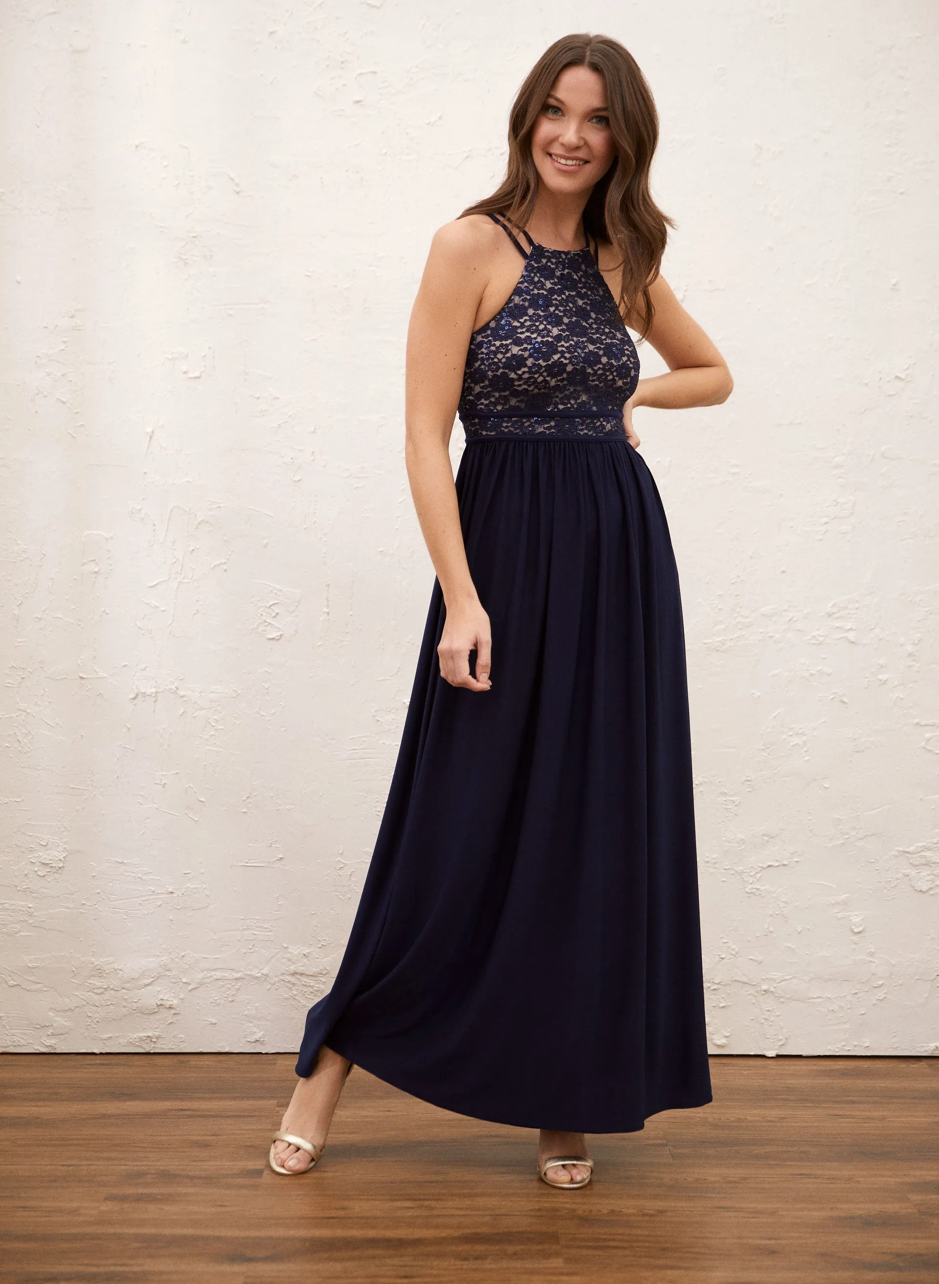 Sequin & Lace Halter Dress sold by Laura