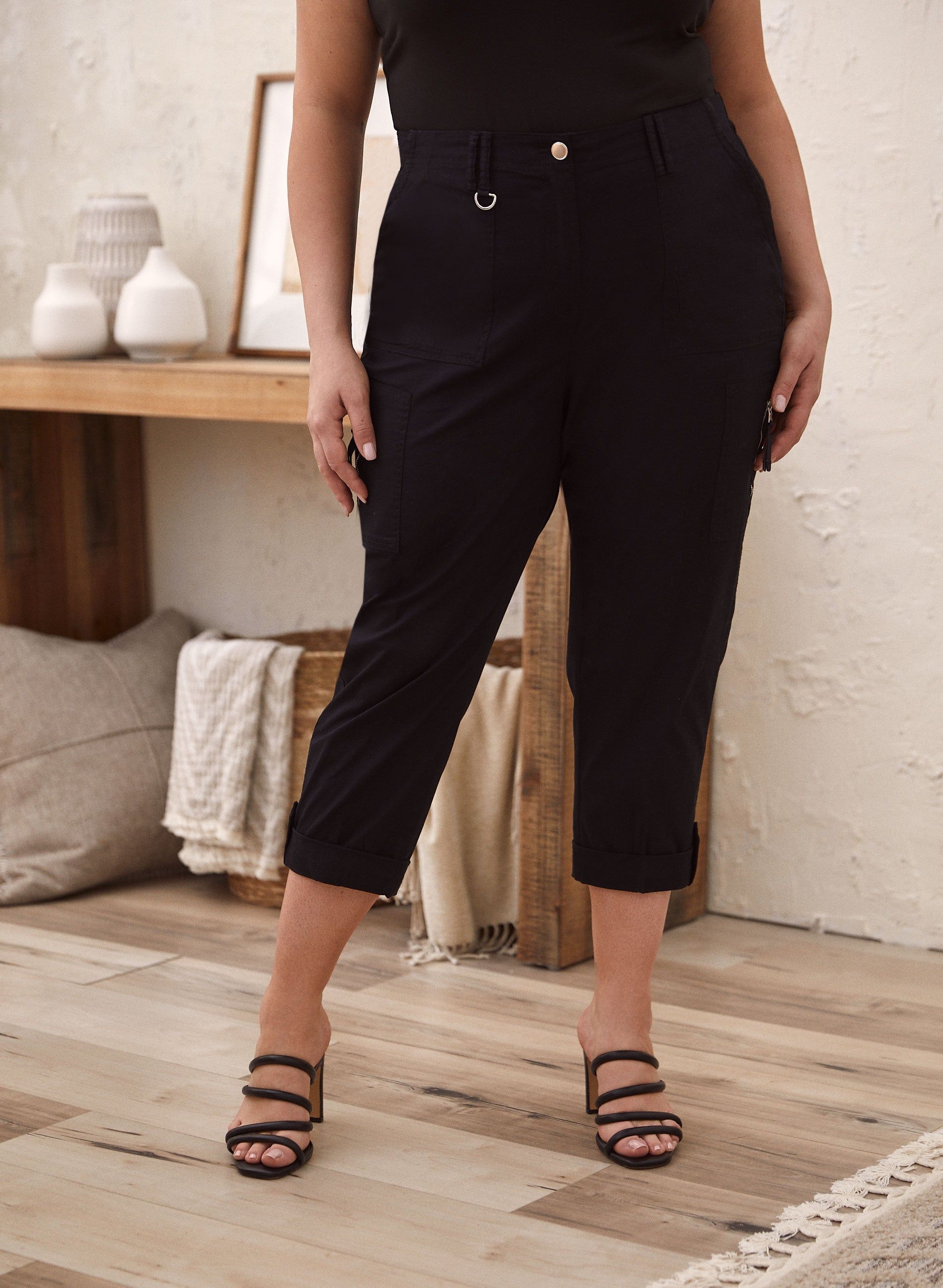 Zipper Detail Cargo Capris sold by Laura