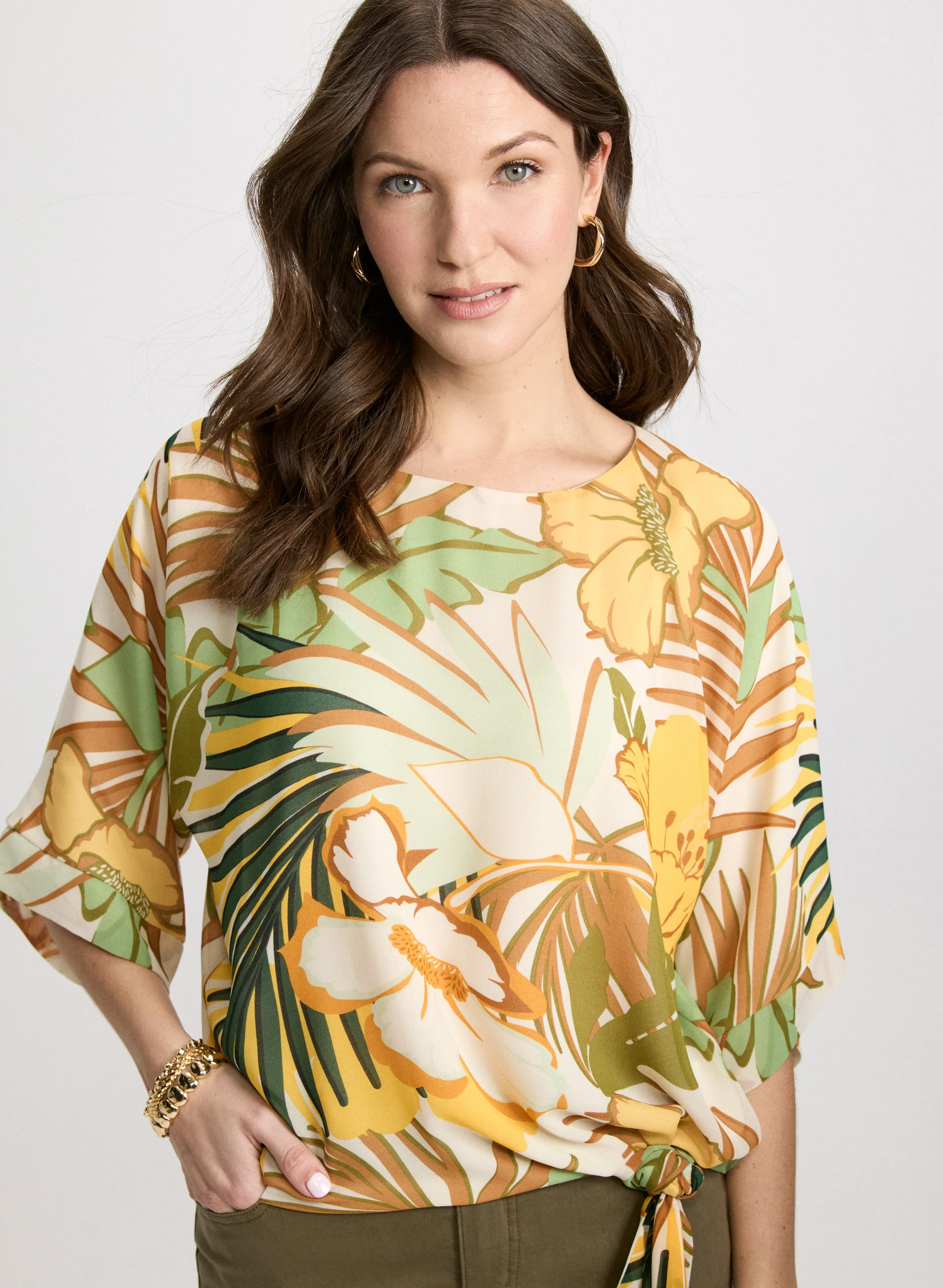 Tie-Hem Tropical Print Top sold by Laura product image thumbnail 5