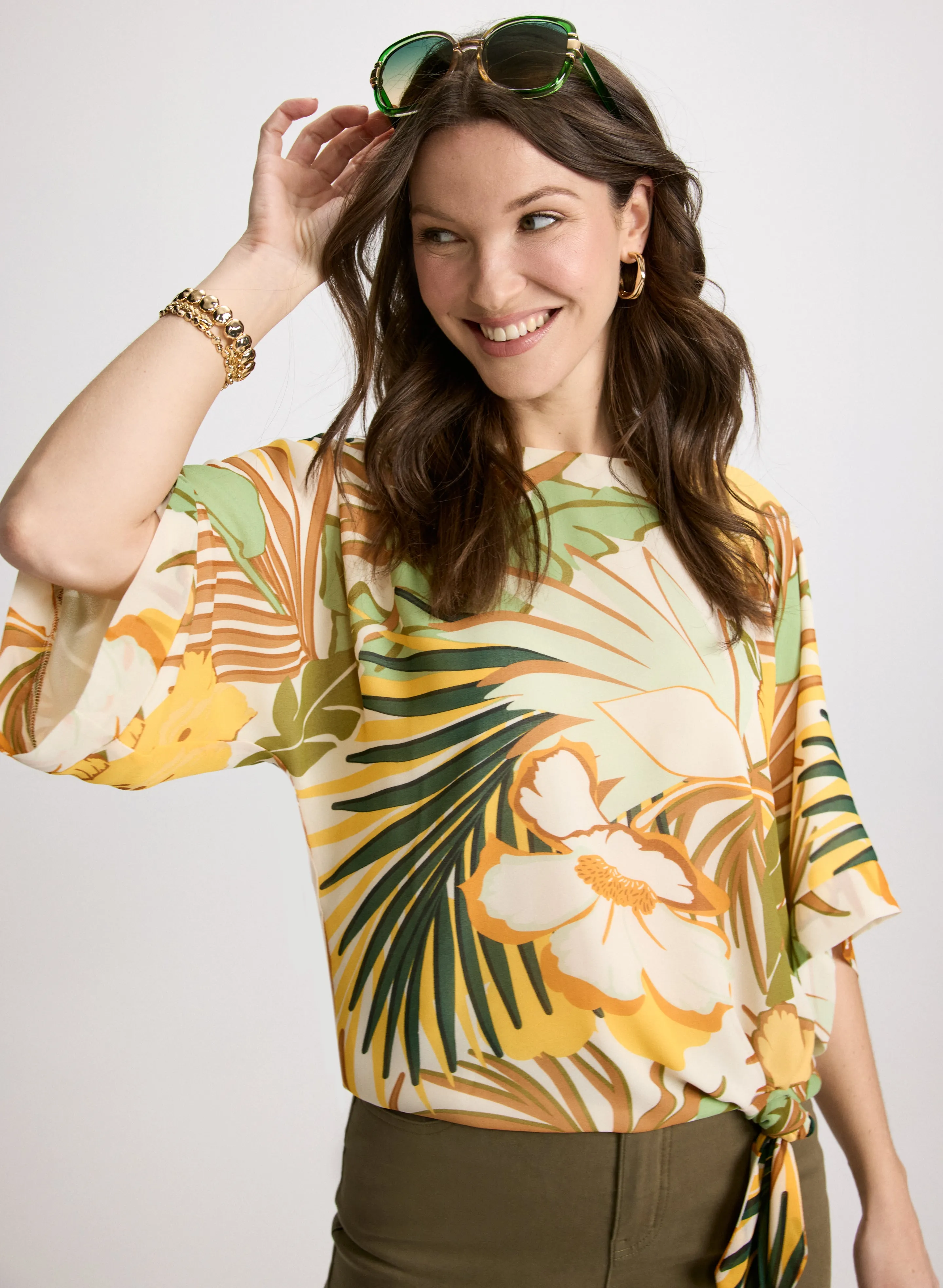 Tie-Hem Tropical Print Top sold by Laura