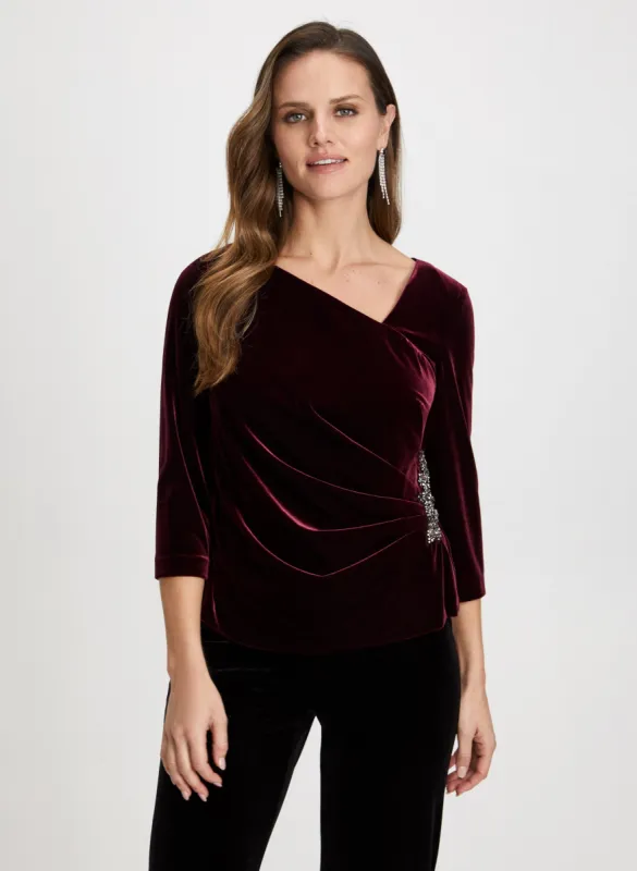 Velvet Crystal Brooch Detail Top sold by Laura