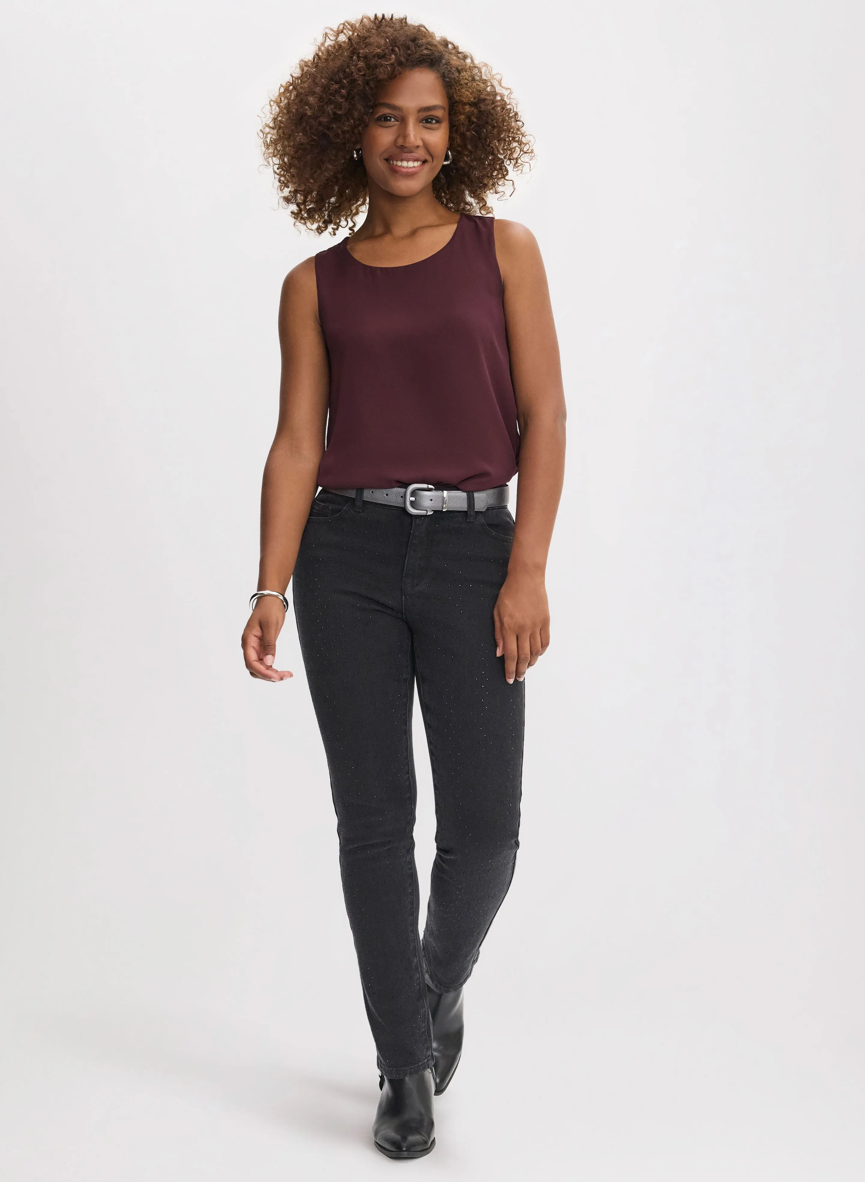 Sleeveless Blouse & Rhinestone Detail Jeans sold by Laura