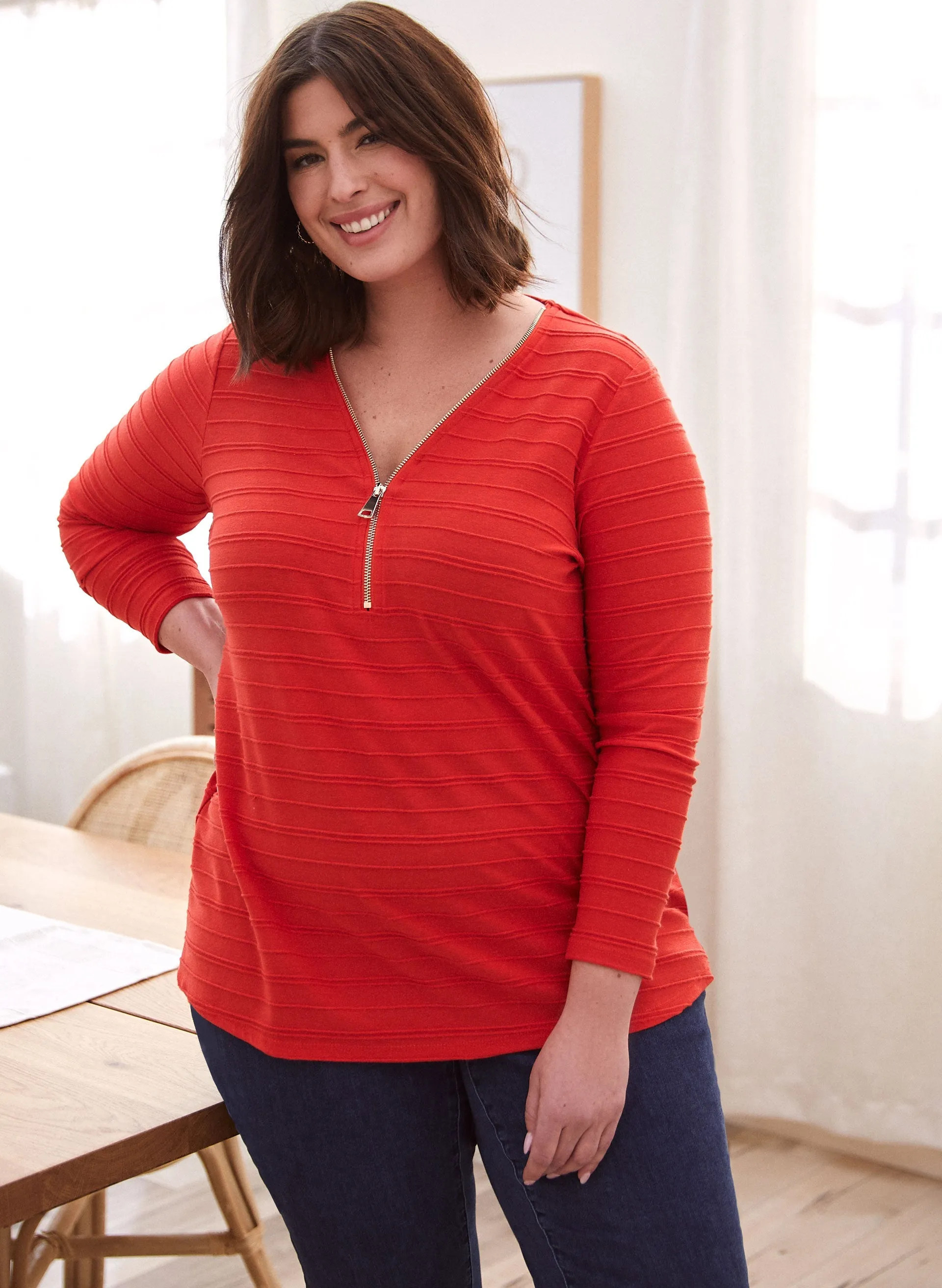 Ottoman Striped V-Neck Top sold by Laura