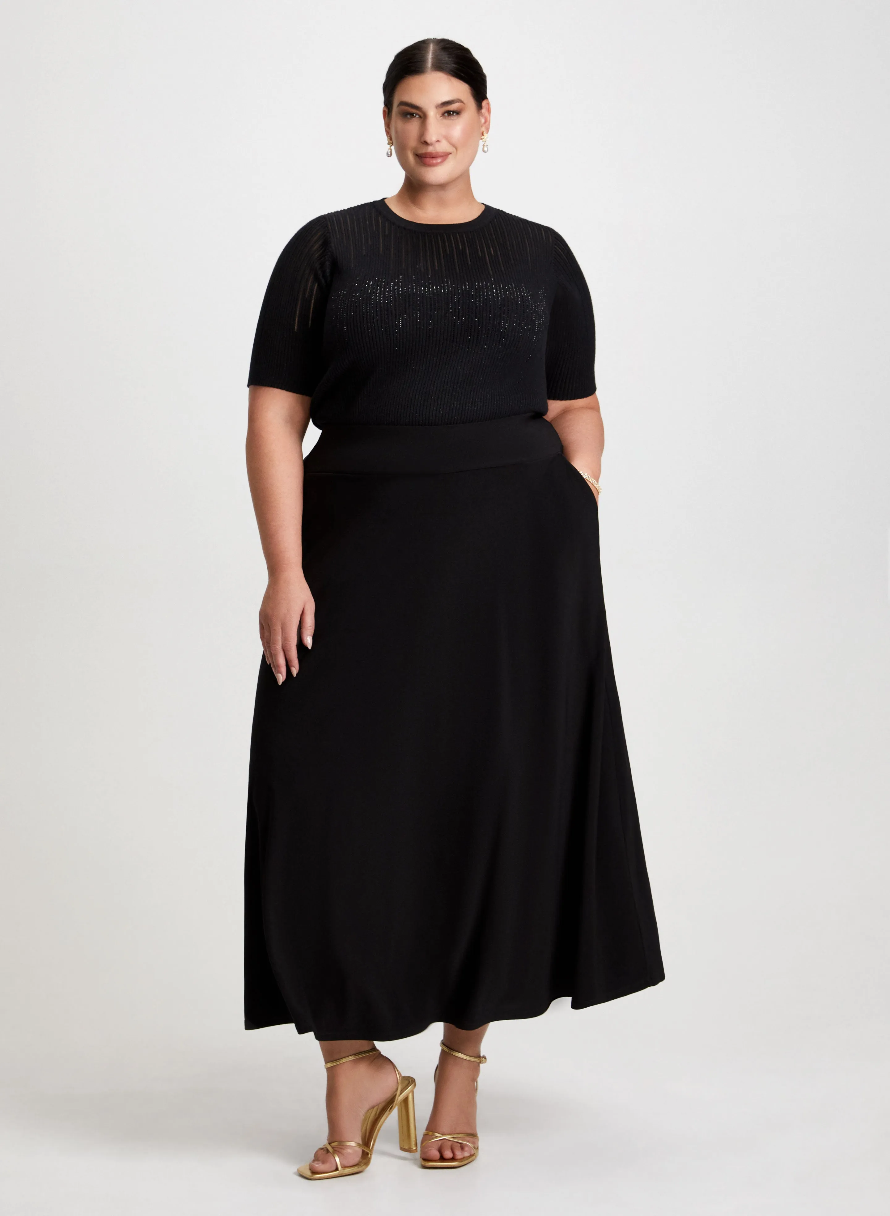 Maxi Skirt & Rhinestone Motif Sweater sold by Laura