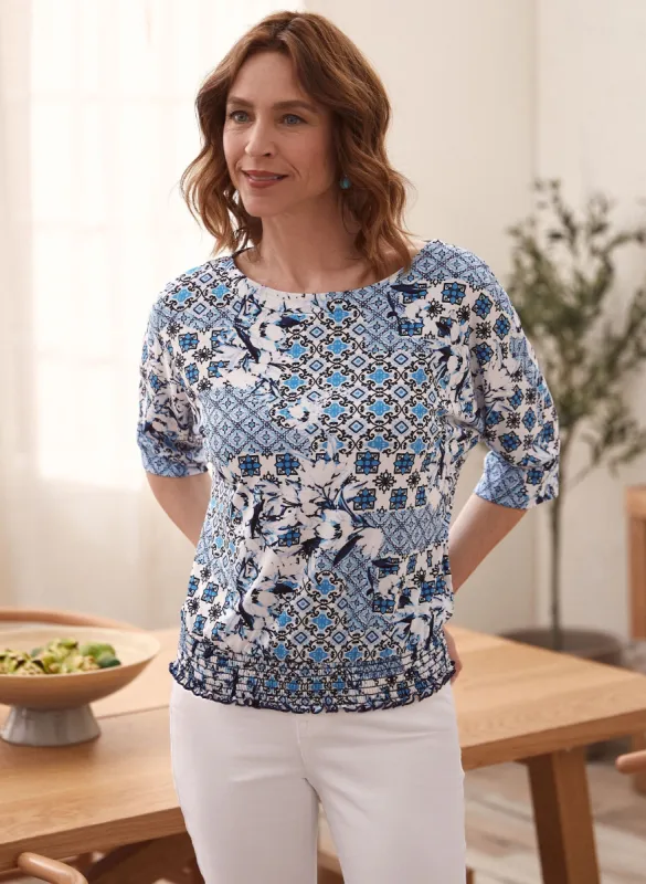 Floral Tile Print Top sold by Laura