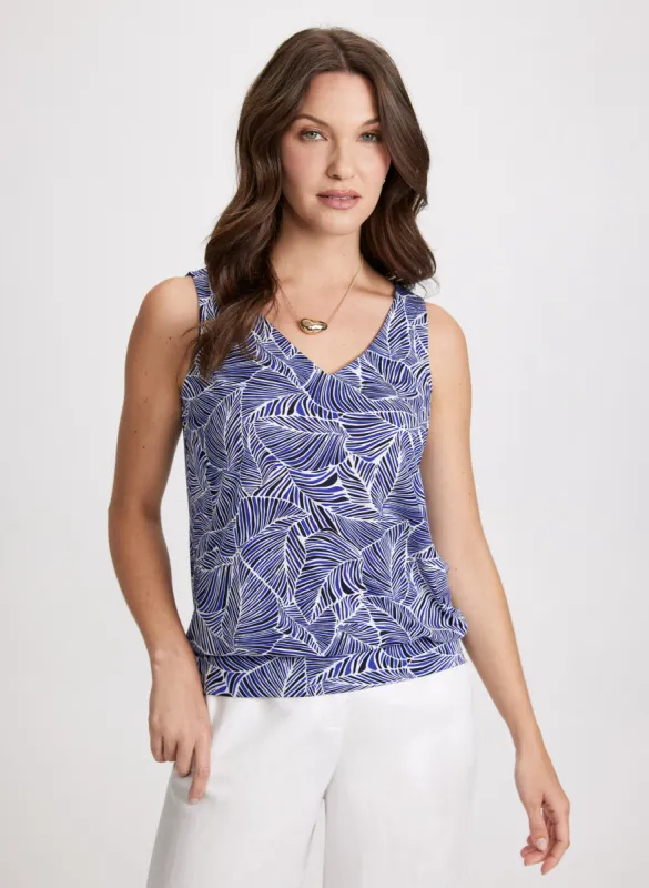 Leaf Print V-Neck Tank Top sold by Laura