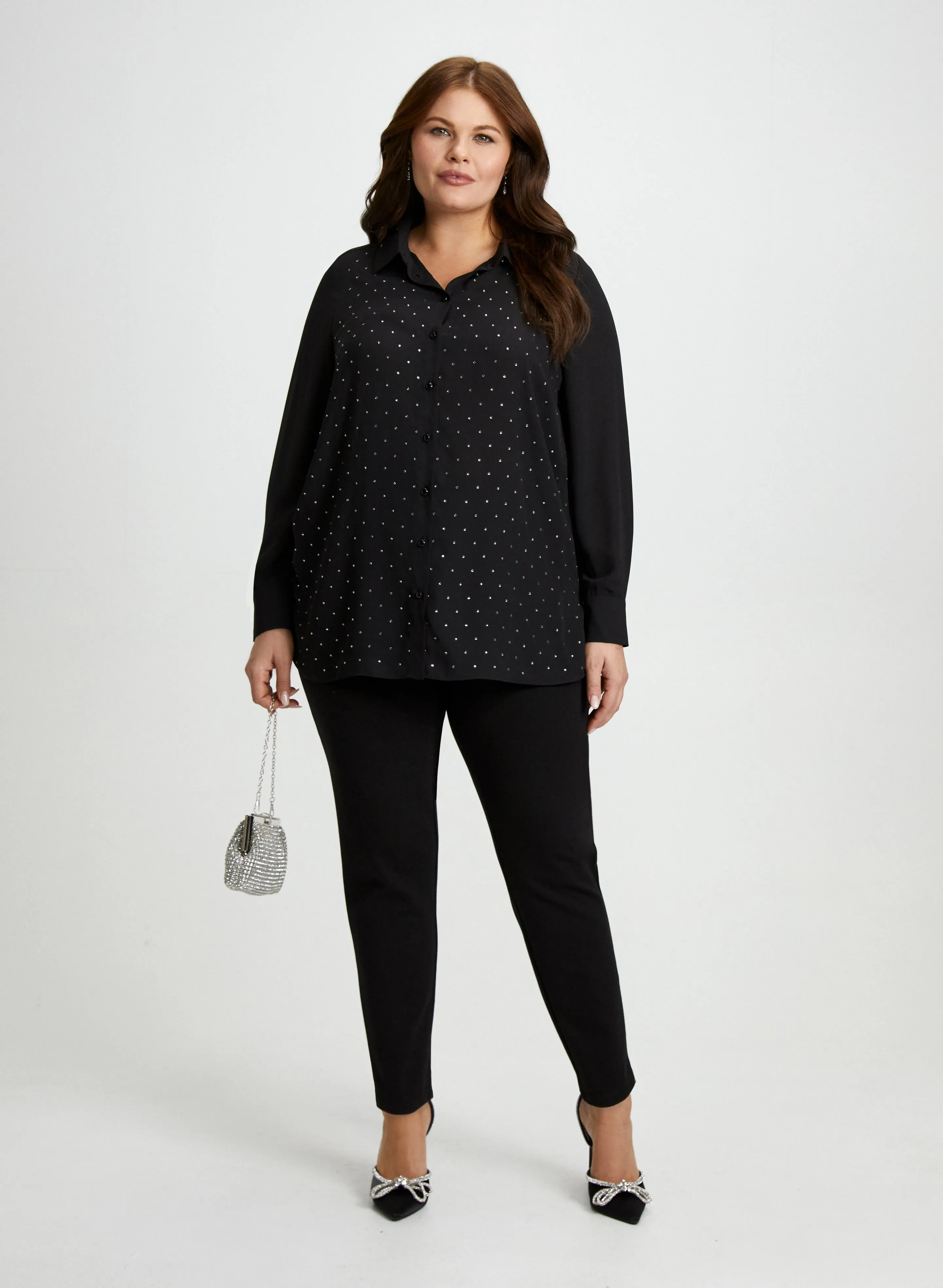 Rhinestone Detail Shirt & Slim Leg Pants sold by Laura