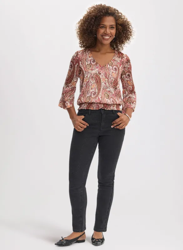 Paisley Print Blouse & Straight Leg Jeans sold by Laura