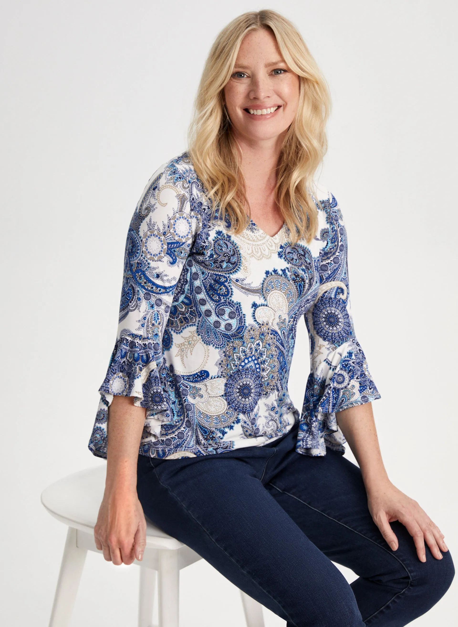 Paisley Print Ruffle Sleeve Top sold by Laura product image thumbnail 5