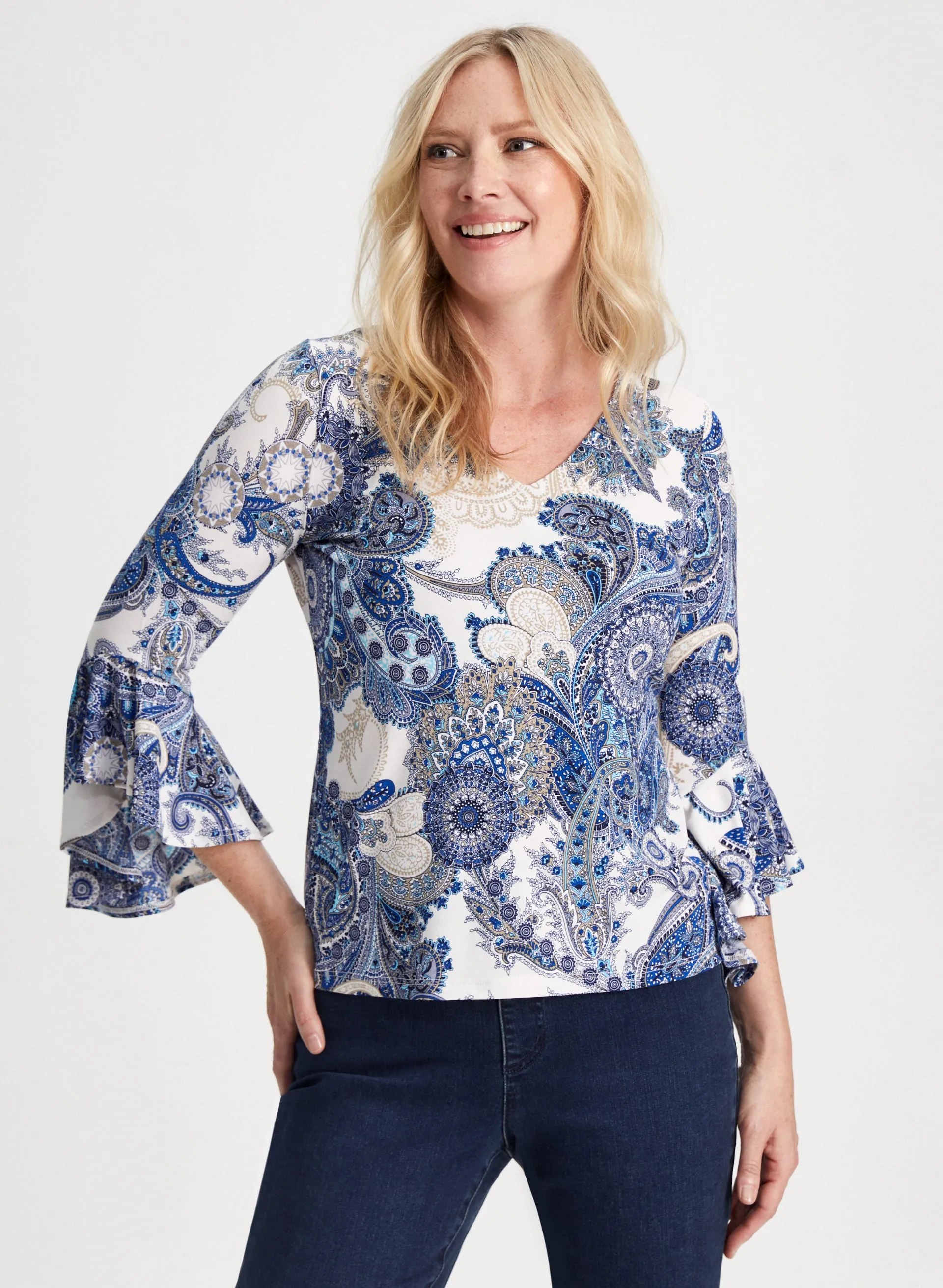Paisley Print Ruffle Sleeve Top sold by Laura