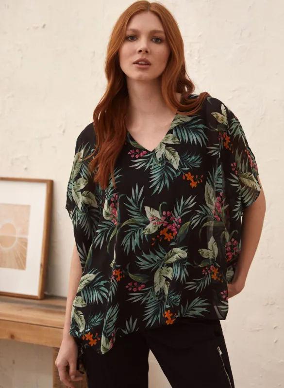 Tropical Print Chiffon Poncho Top sold by Laura