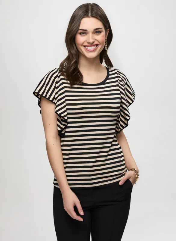 Striped Ruffle Sleeve T-Shirt sold by Laura