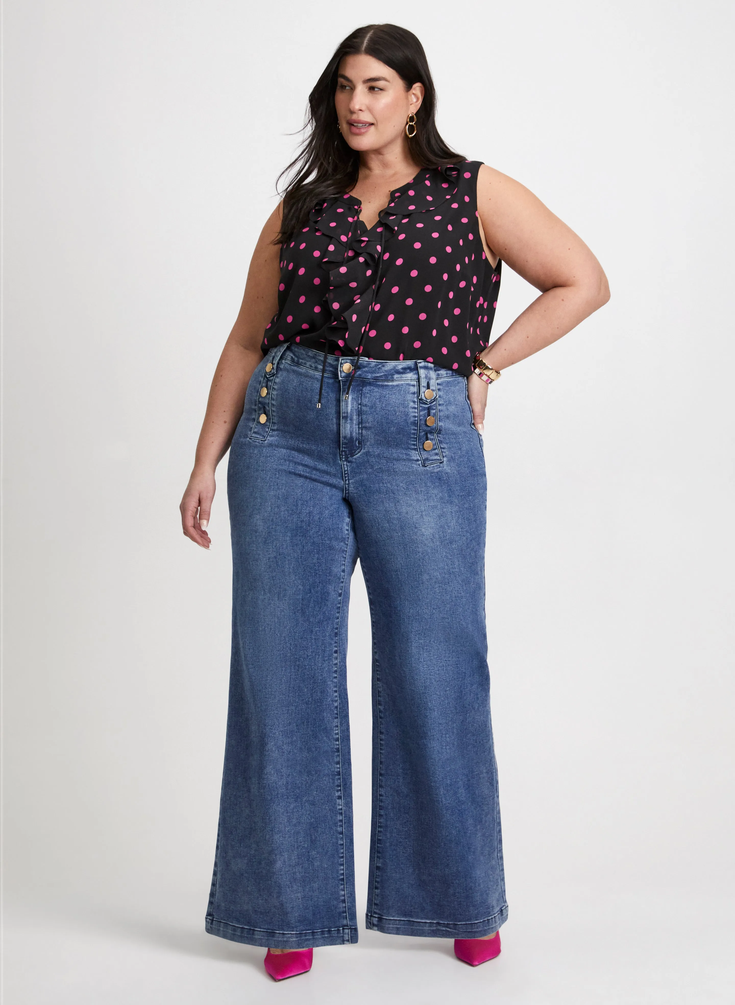 Polka Dot Blouse & Wide Leg Jeans sold by Laura