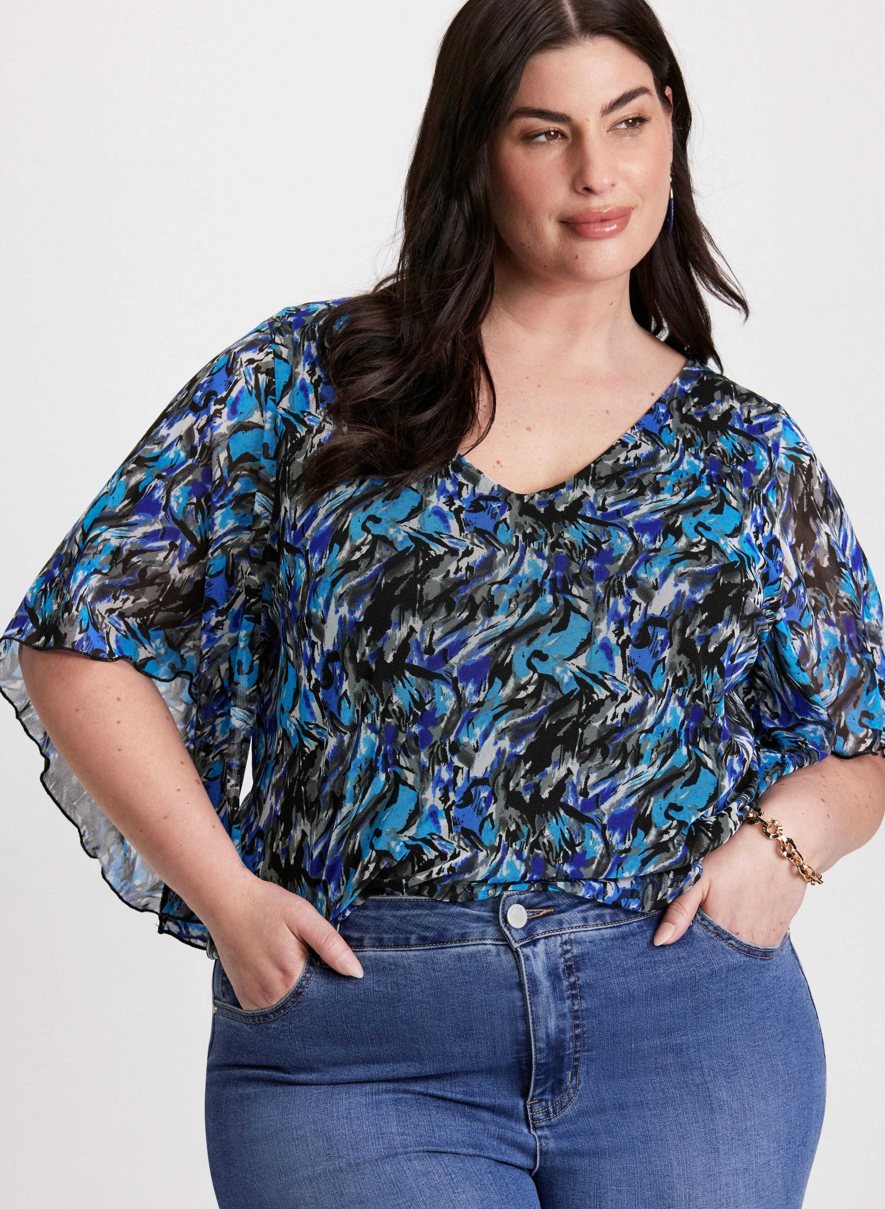 Abstract Print Mesh Blouse sold by Laura