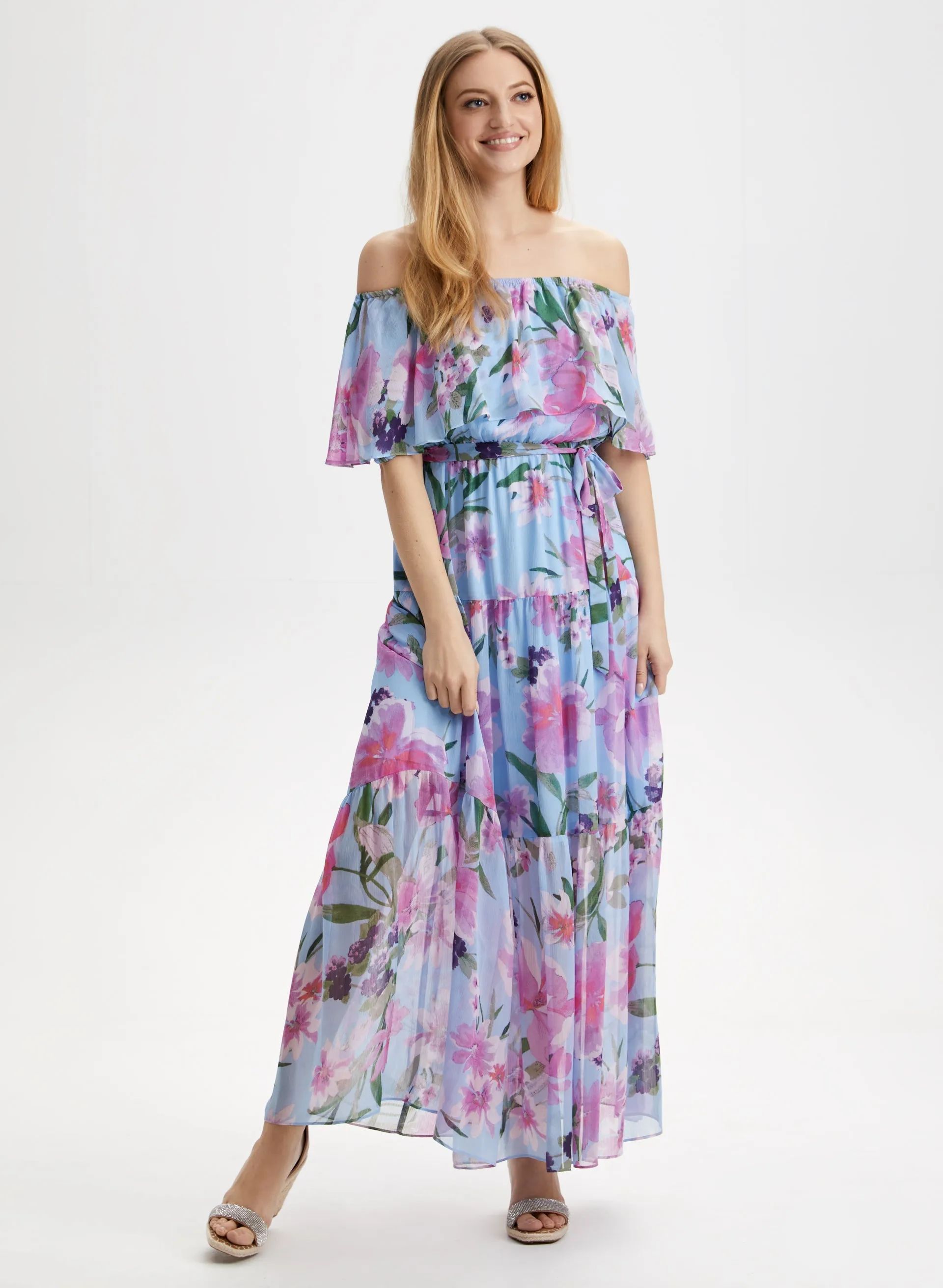 Off-the-Shoulder Floral Print Dress sold by Laura