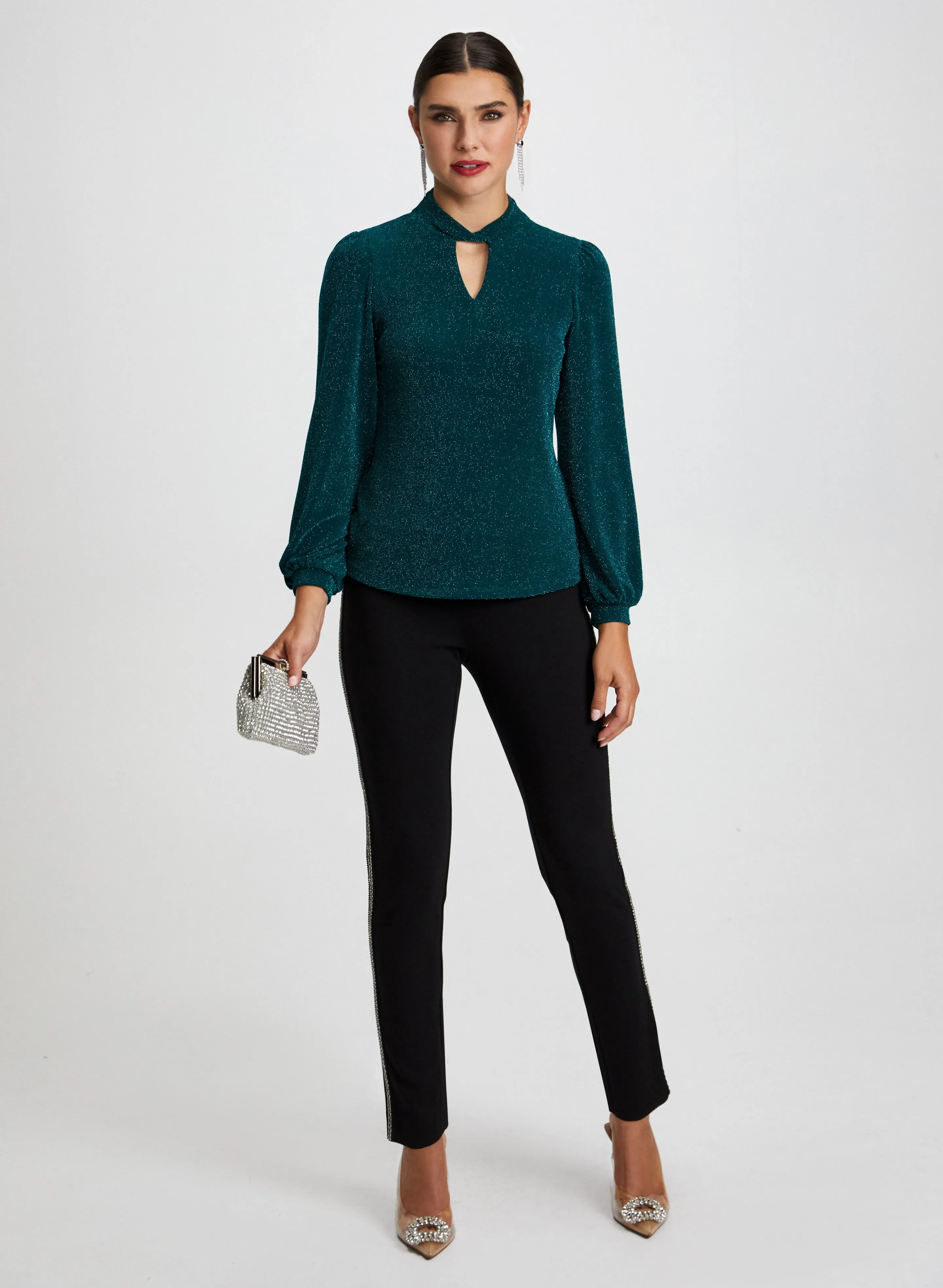 Twist Neck Top & Striped Pants sold by Laura