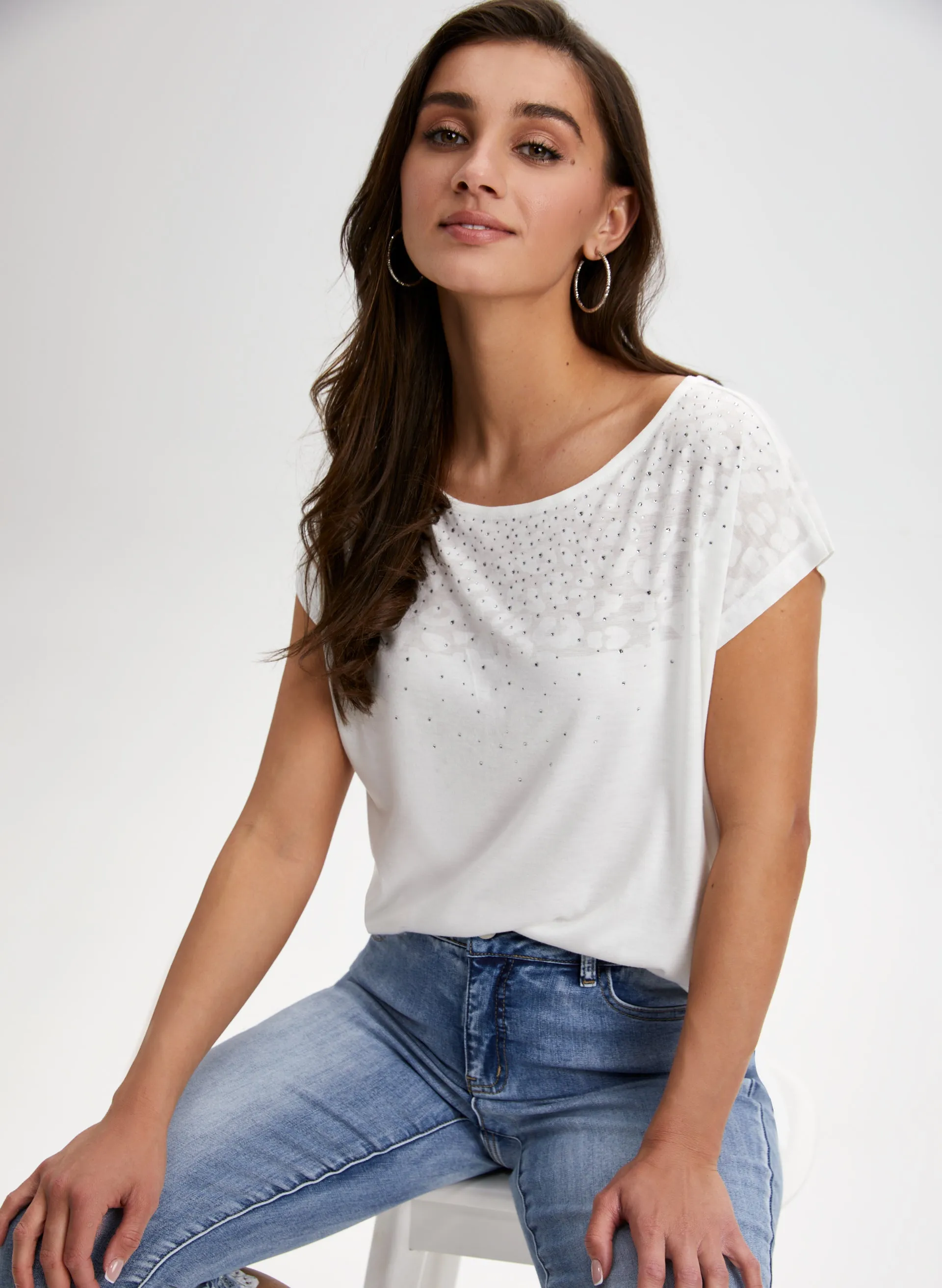 Rhinestone Detail Burnout Tee sold by Laura