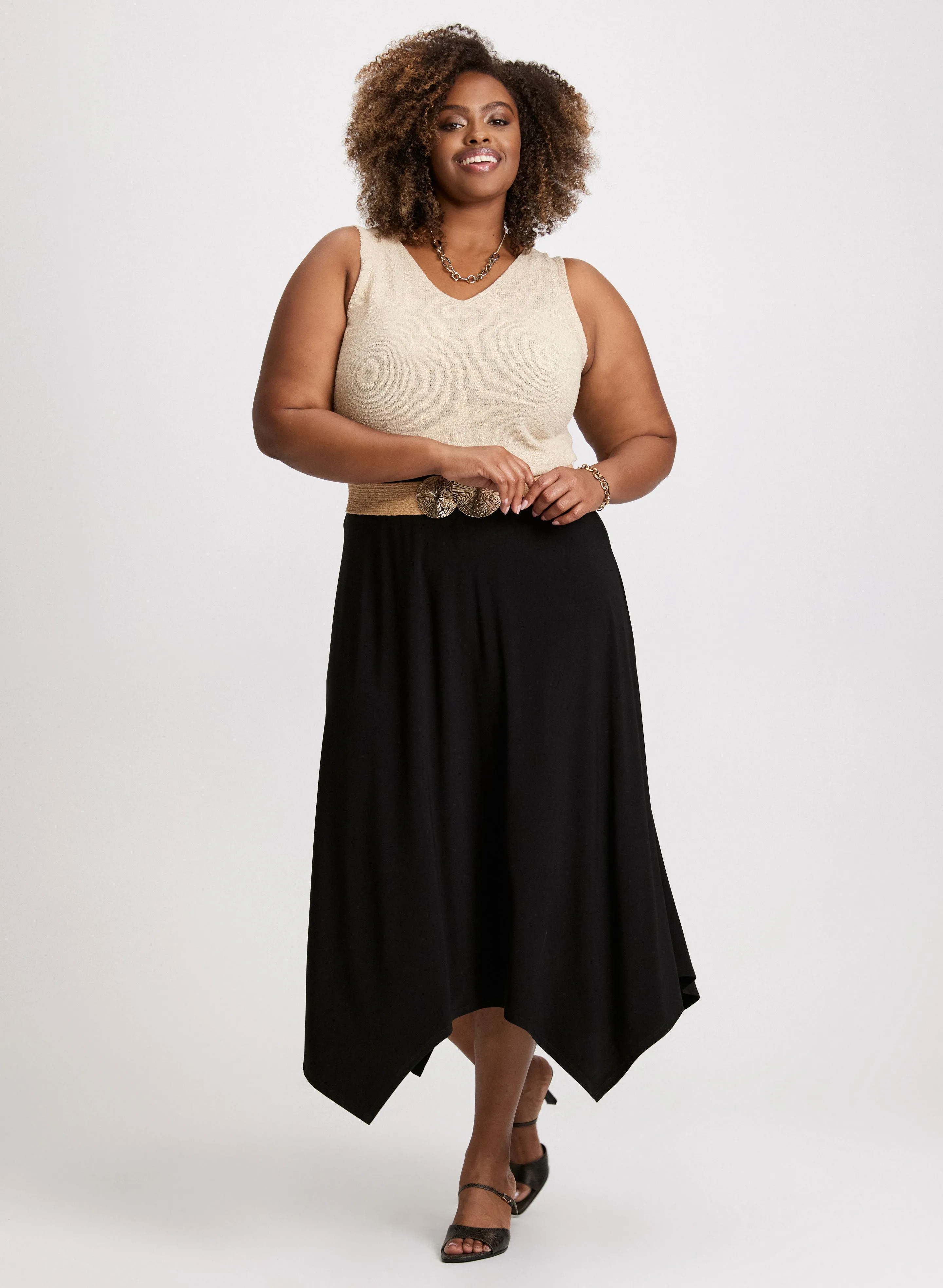 Knit V-Neck Tank Top & Asymmetric Hem Skirt sold by Laura