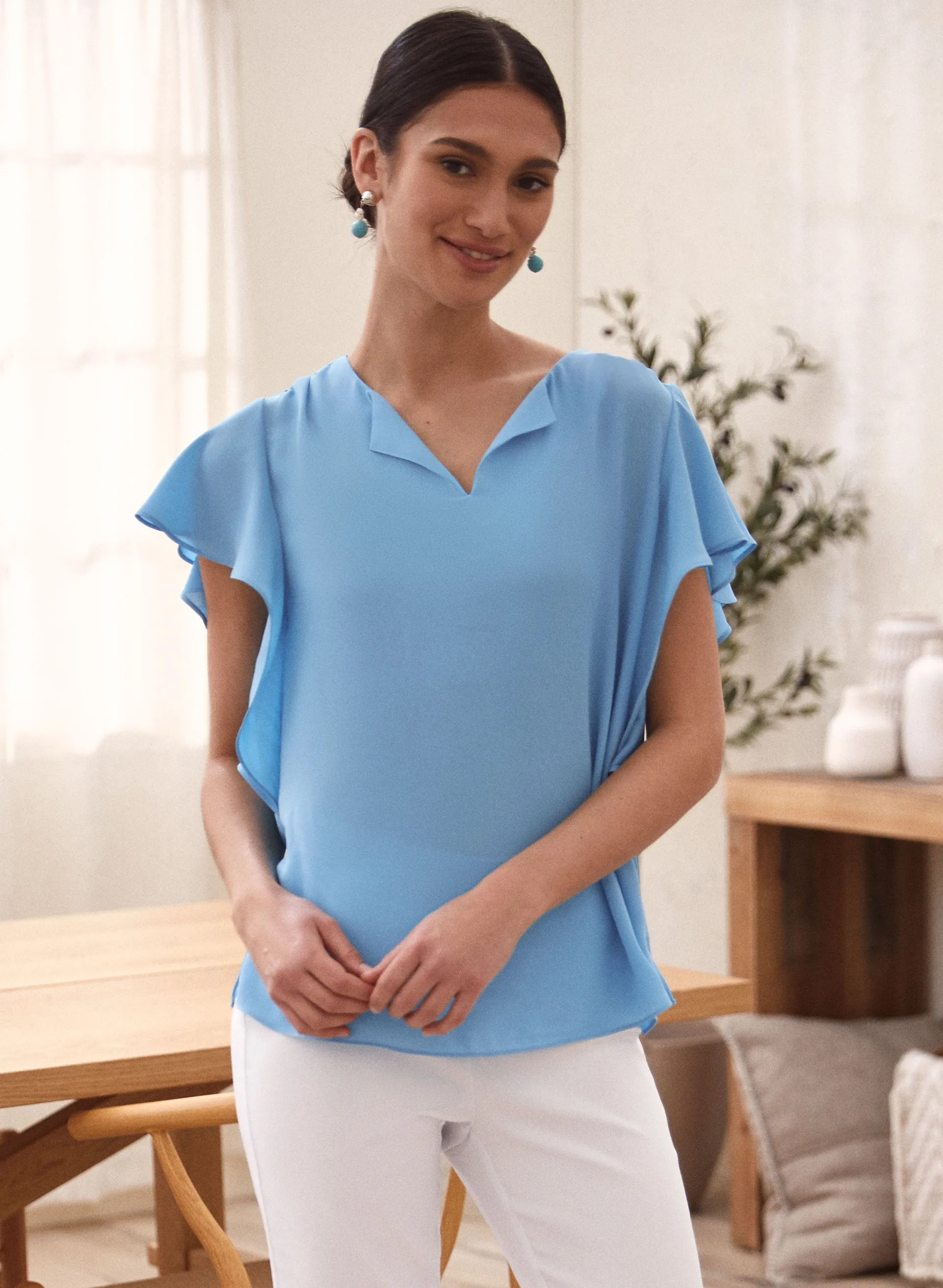 Short Ruffle Sleeve Blouse sold by Laura