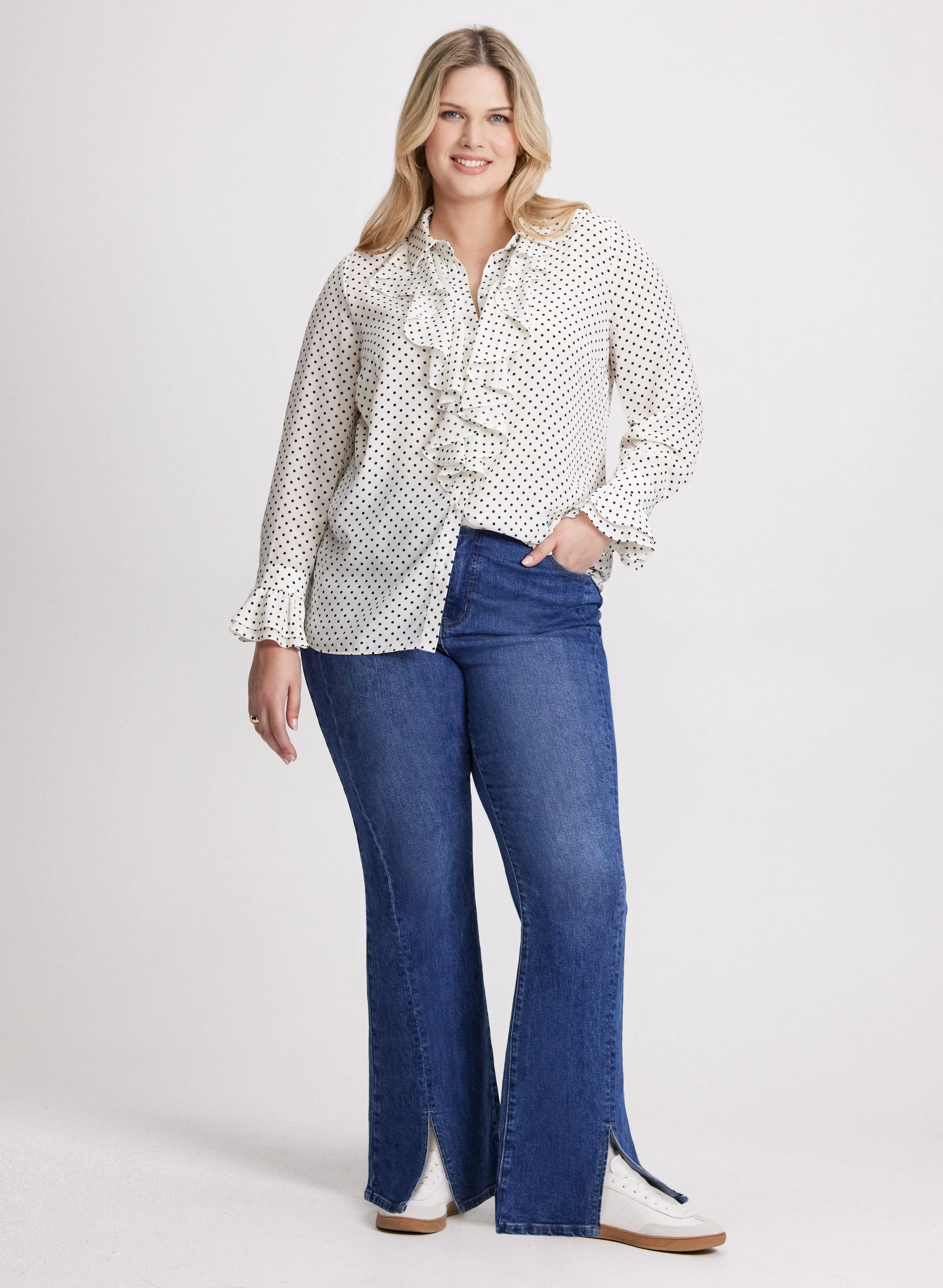 Polka Dot Blouse & Flared Leg Jeans sold by Laura