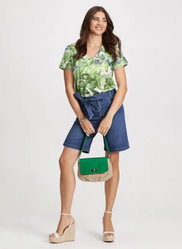 Leaf Print V-Neck Tee & Sash Denim Shorts sold by Laura
