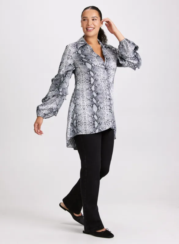 Ruffled Animal Print Blouse & Straight Leg Jeans sold by Laura