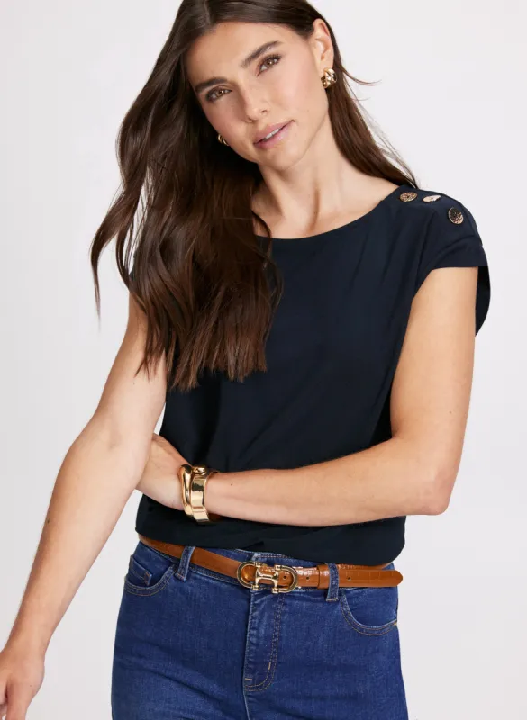 Button Shoulder Detail Top sold by Laura