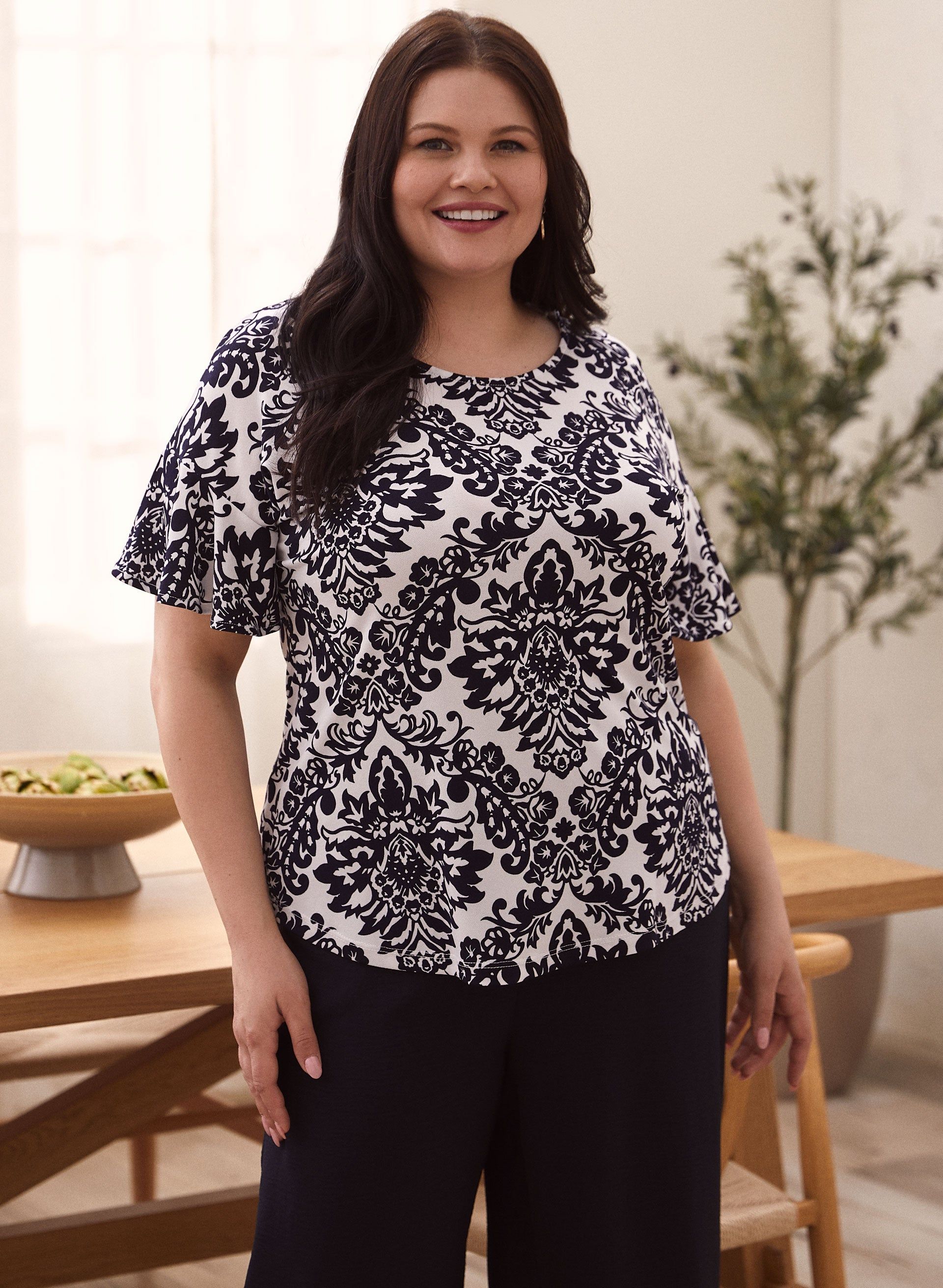 Damask Print Ruffle Sleeve Top sold by Laura product image thumbnail 2