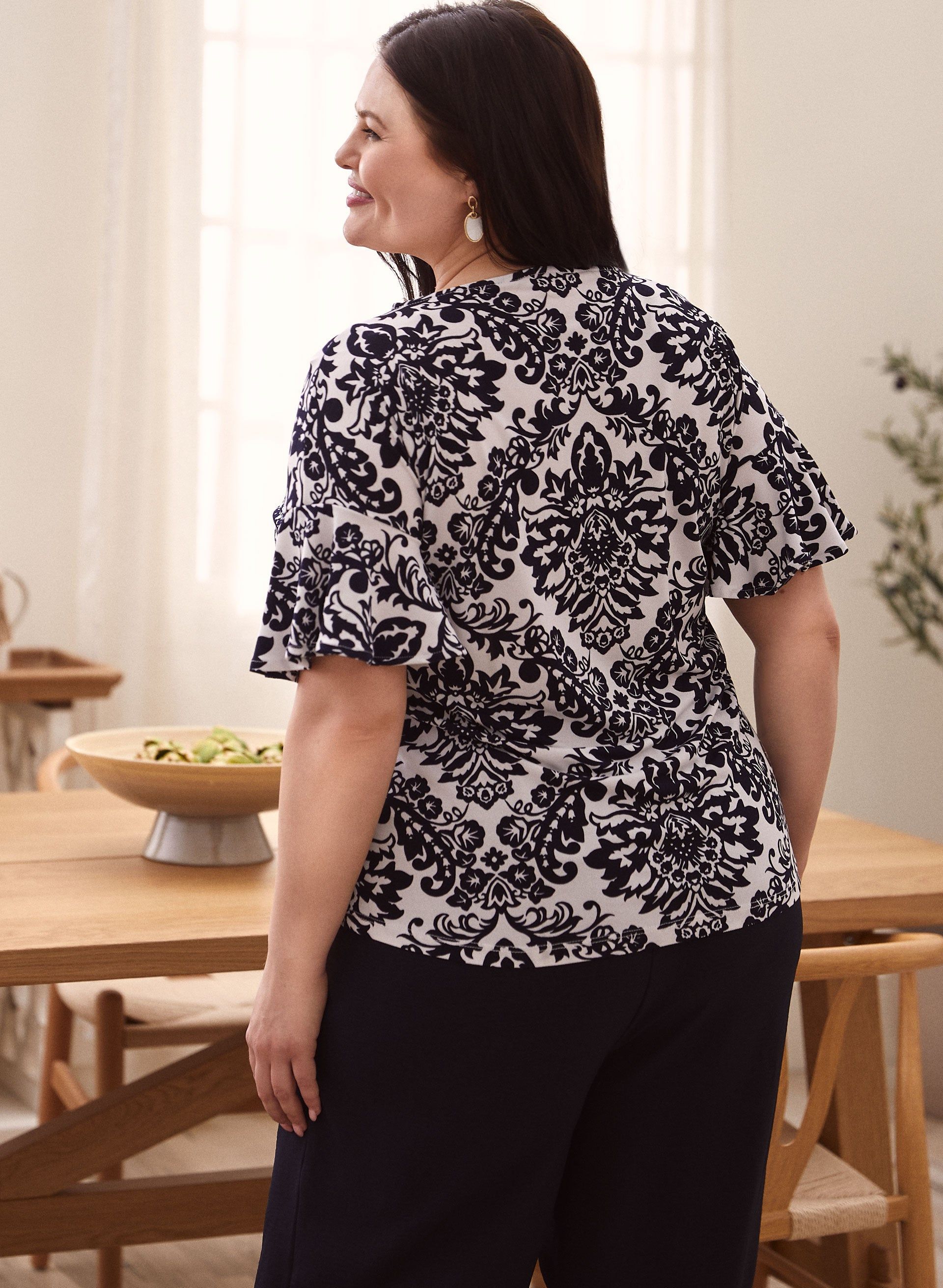 Damask Print Ruffle Sleeve Top sold by Laura product image thumbnail 4