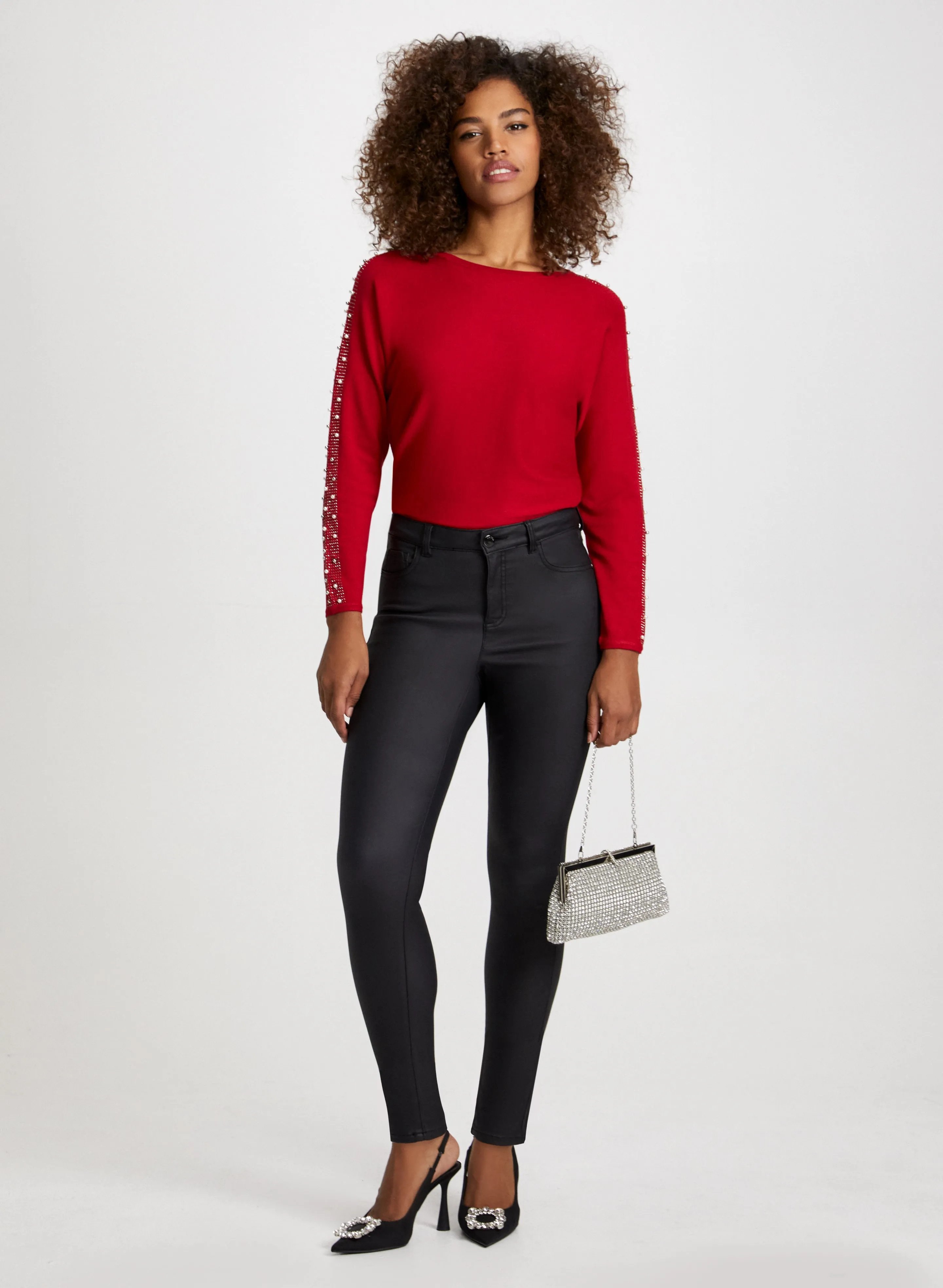 Pearl Detail Sweater & Coated Jeans sold by Laura