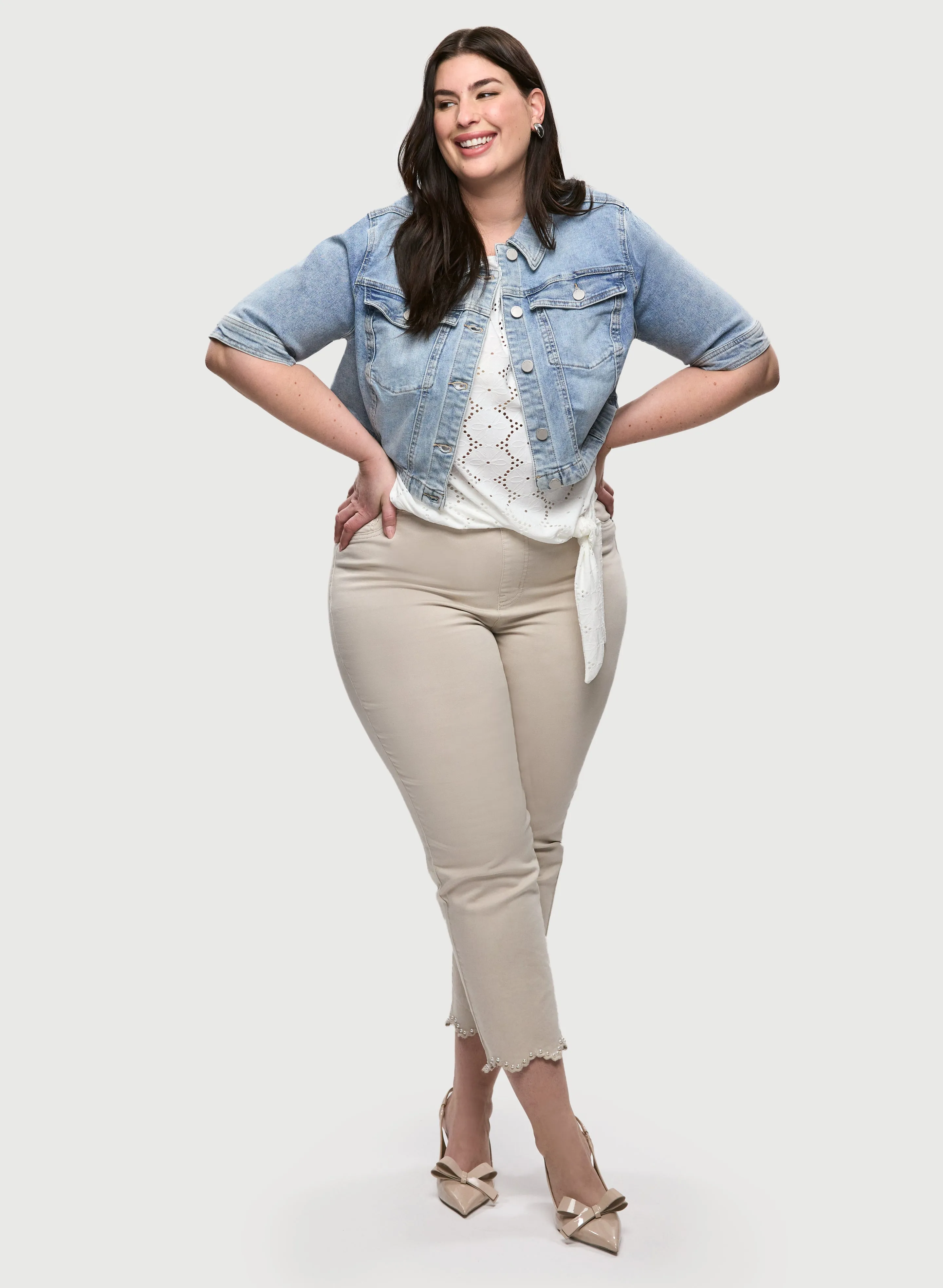 Cropped Denim Jacket & Scalloped Hem Straight Leg jeans sold by Laura