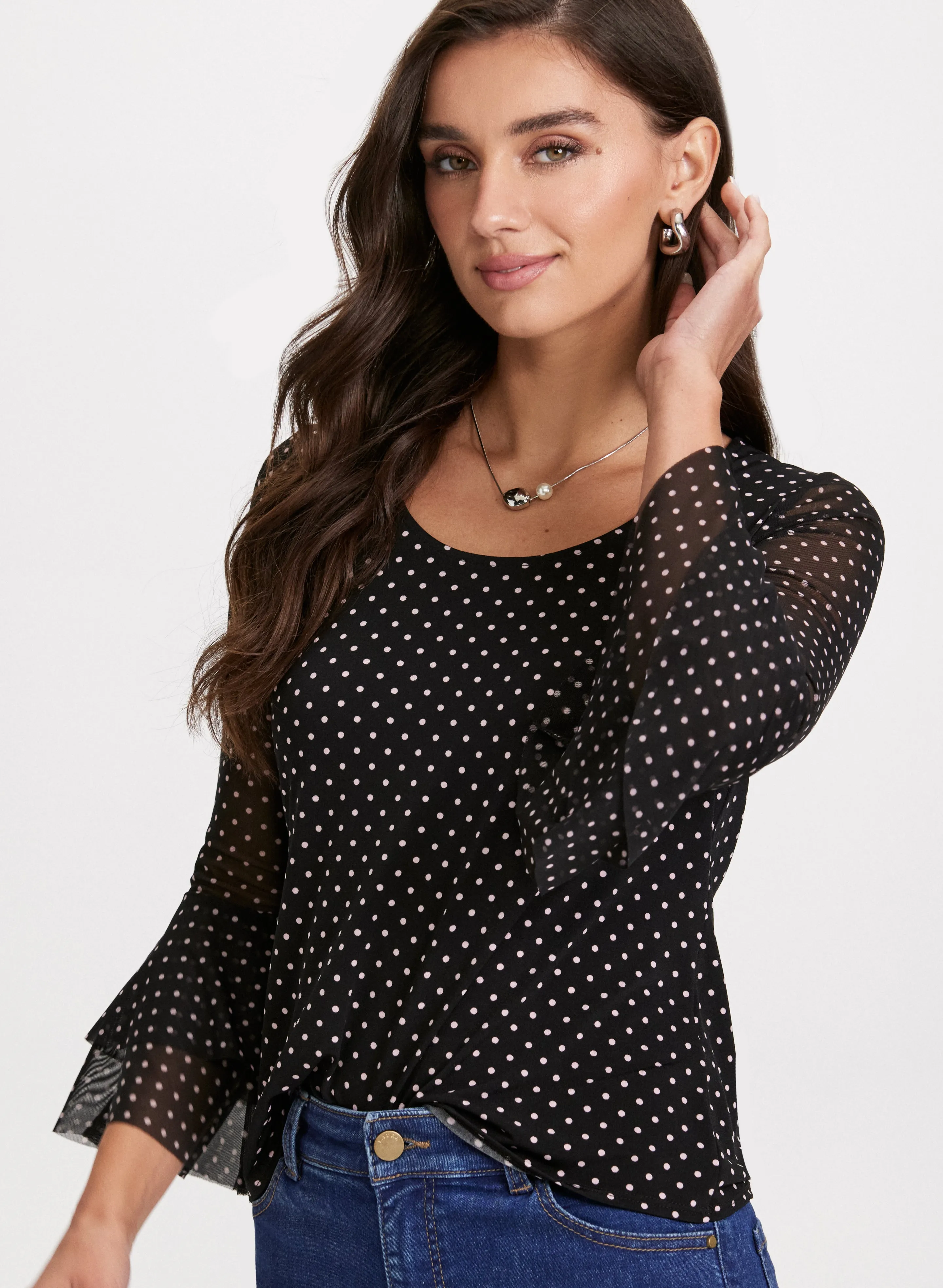 Polka Dot Ruffle Sleeve Top sold by Laura