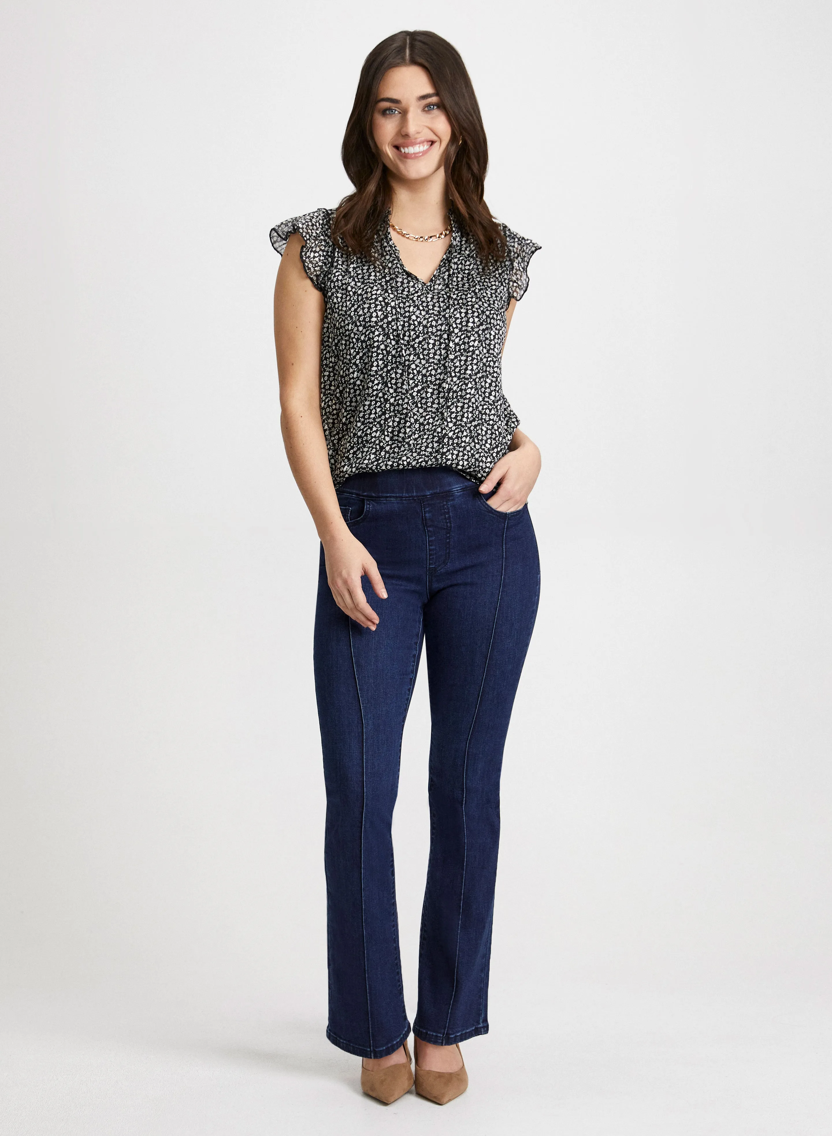 Split Neck Floral Blouse & Bootcut Jeans sold by Laura