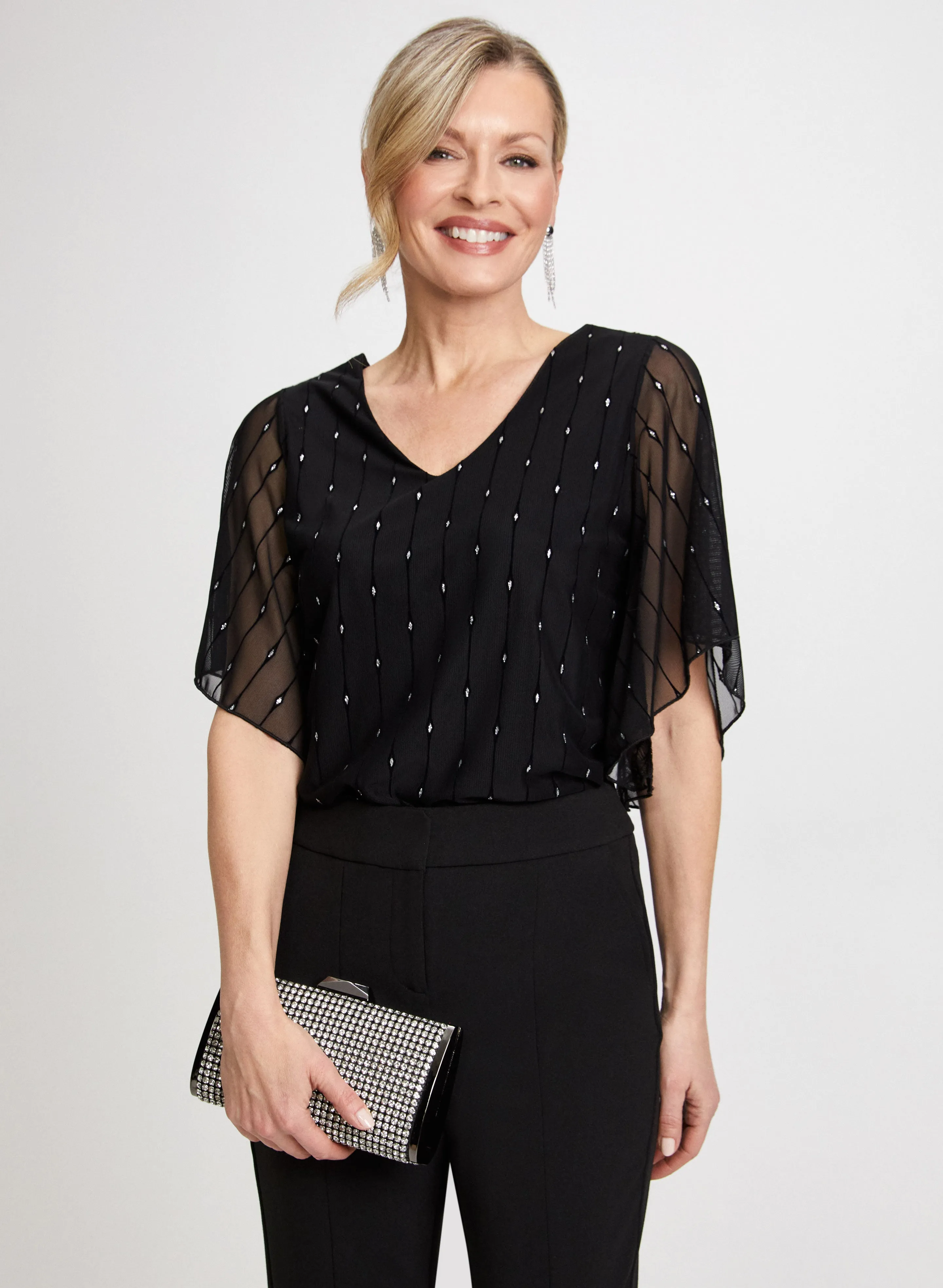 Stripe Motif Sequin Top sold by Laura